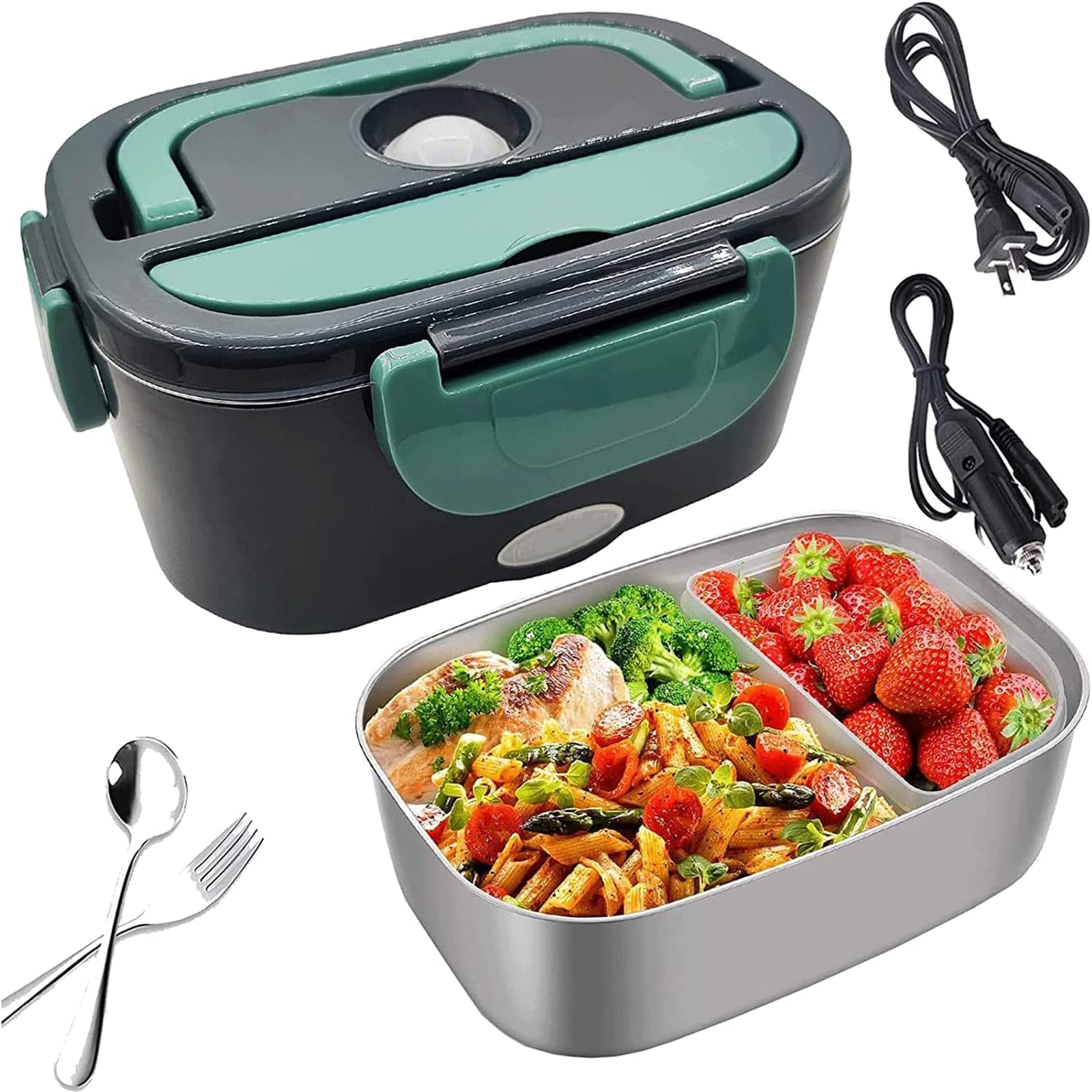 OLOTU Calentador Comida Fiambrera eléctrica 2 en 1, Calentador de Alimentos de Acero Inoxidable de 1,2 l, Caja de autocalentamiento para Oficina, Escuela, Viajes Actualizado