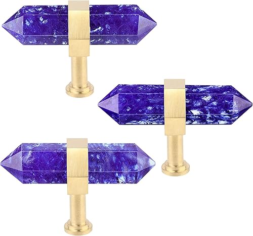 Miniatura 4 de Rockcloud Paquete de 2 pomos de piedra de cristal para cajones con tornillos, pomo de armario, manija para decoración del hogar, cristal azul fundido