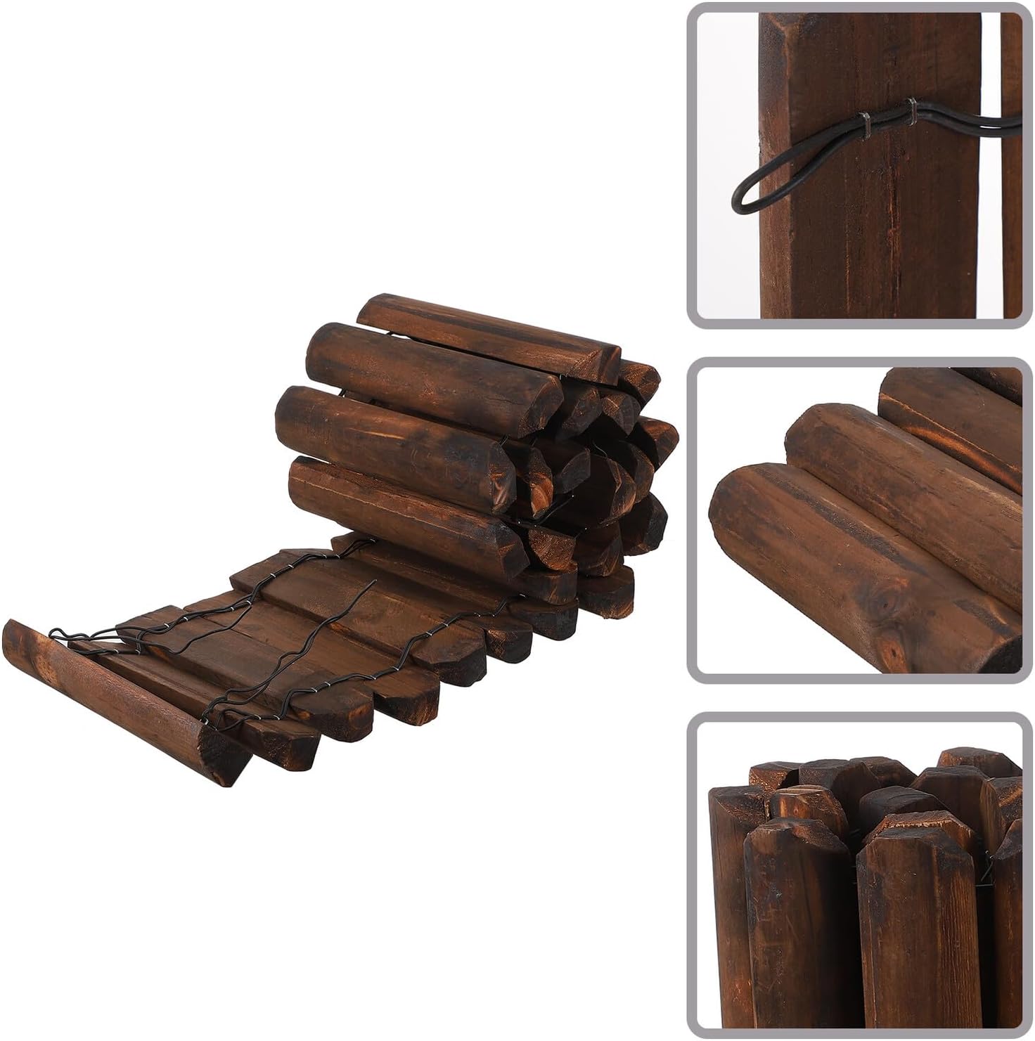 UPKOCH Outdoor Solid Wood Fence Panel 20cm High Natural Yard Garden Decorative Fence for Patio Lawn and Plant Protection