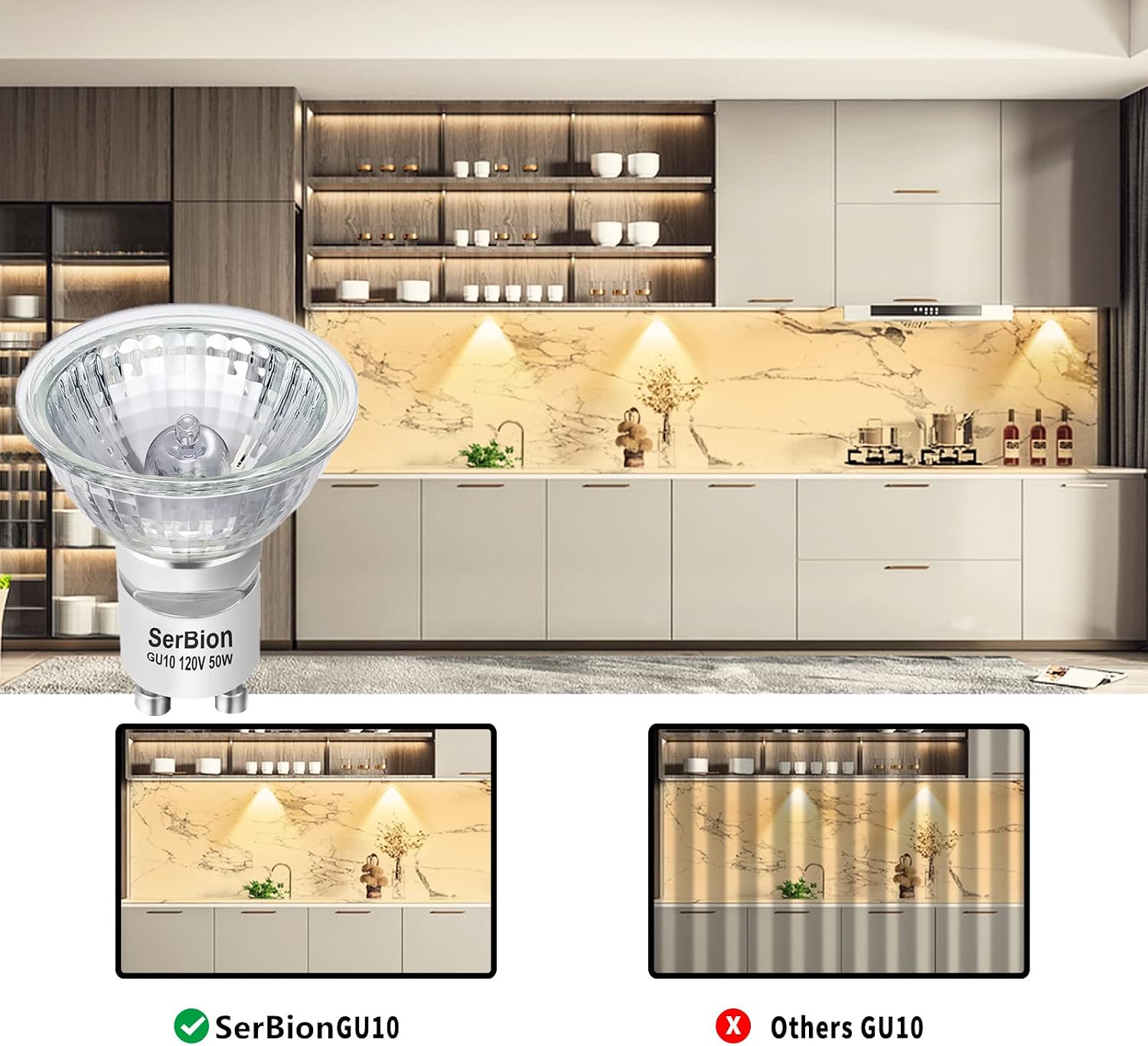 SerBion Halogen Light Bulbs - 50Watt Dimmable Gu10 Bulbs - MR16 Halogen Bulb for Track & Recessed Lighting, Long Lifespan 6 Pack