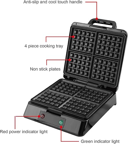 Miniatura 4 de Golden Prairie - Máquina de gofres belga extra profunda de 1300 W, 4 rebanadas de acero inoxidable, gofres esponjosos de 1 pulgada de grosor,