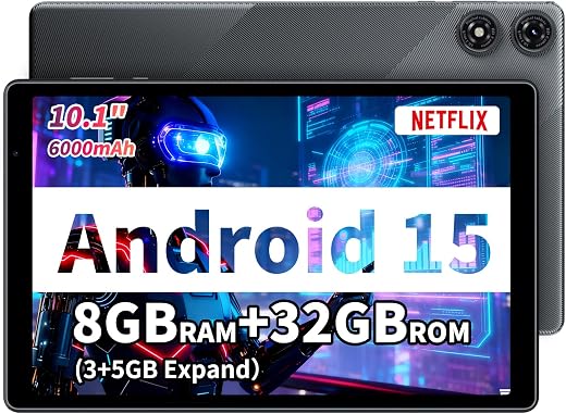 10" Android Tablet, 8GB RAM, 32GB Storage, 1280x800 IPS HD Display, GMS Certified, 6000mAh Battery, Type C, WiFi Tablet, E...