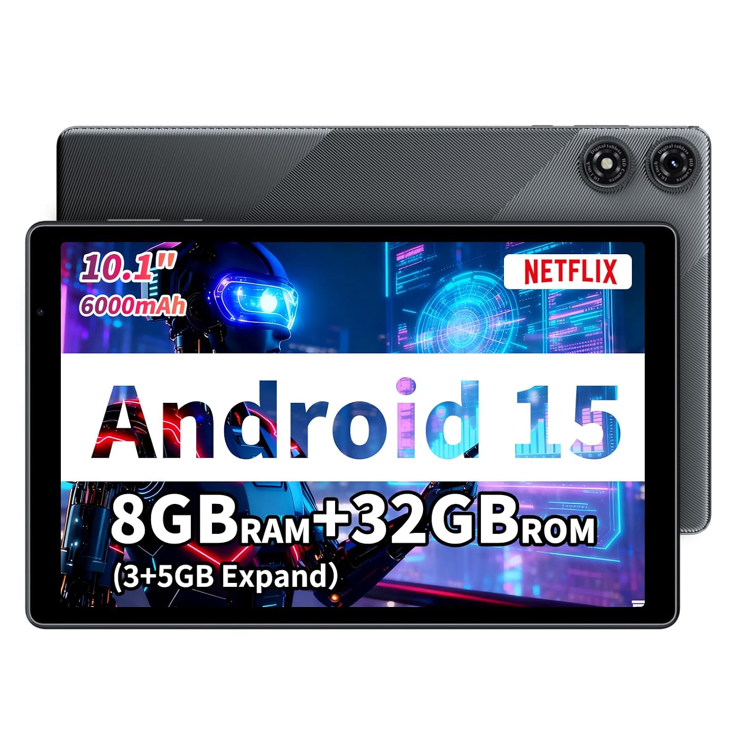 10" Android Tablet, 8GB RAM, 32GB Storage, 1280x800 IPS HD Display, GMS Certified, 6000mAh Battery, Type C, WiFi Tablet, E...