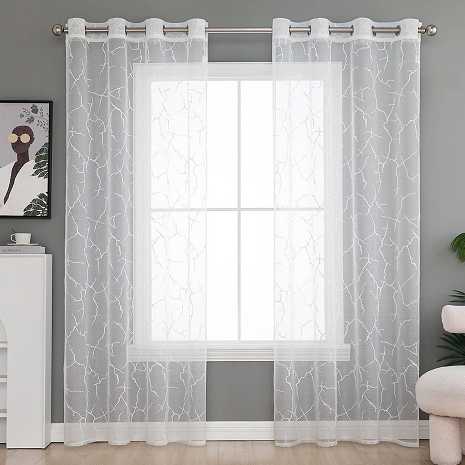 Biała zasłona okienna, zasłona okienna do salonu Zestaw 2 poliestru z marmurowym wzorem pęknięć dł. x wys. 102 x 214 cm