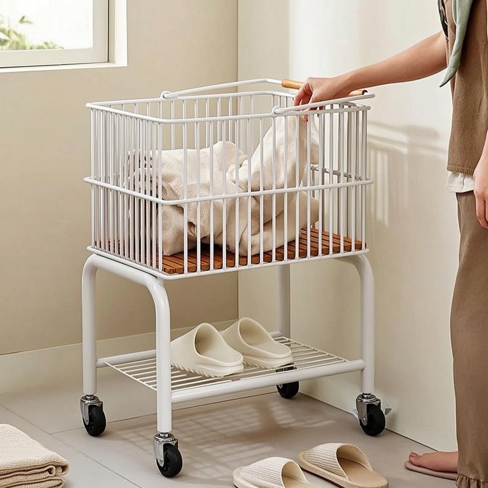 Carrello con Cesto in Metallo Mobile Carrello Organizer con Ruote Versatile Scaffale Portaoggetti per Cucina, Silver