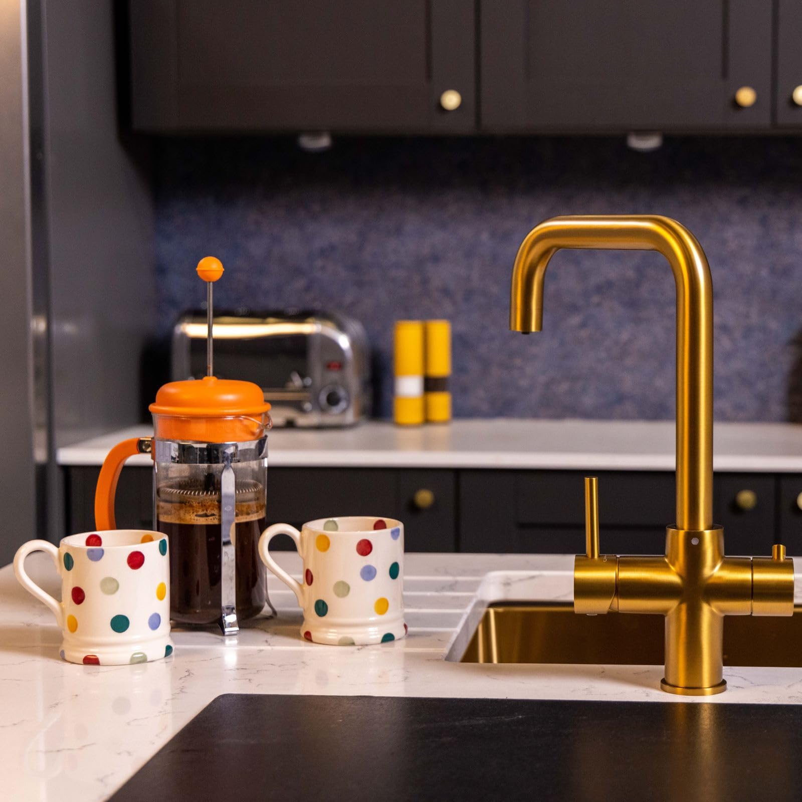Flode Brushed Gold Kyld 4 In 1 Boiling Water Tap Full Kit With Chiller | Tap Chiller Boiler & Filter Full Kit | 4 In 1 Instant Boiling Tap Kit (Brushed Gold)