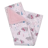 Vista 5 de NoJo Juego de manta de bebé y manta de seguridad de sherpa de Navidad, color blanco, gris y rosa