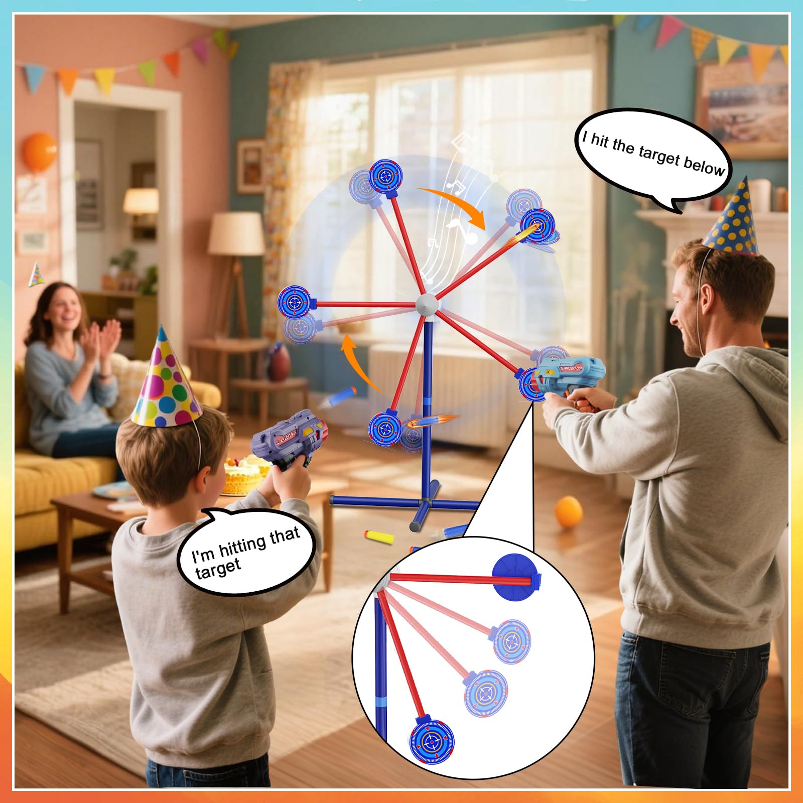DX DA XIN Drehen Schießspiel Spielzeug für Kinder mit 1 Automatisch Zurücksetzen Schießziel 2 Spielzeugpistolen 20 Schaumstoffpfeil Weihnachts Geschenke für Jungen Alter 4 5 6 7 8 9 10+ Jahre