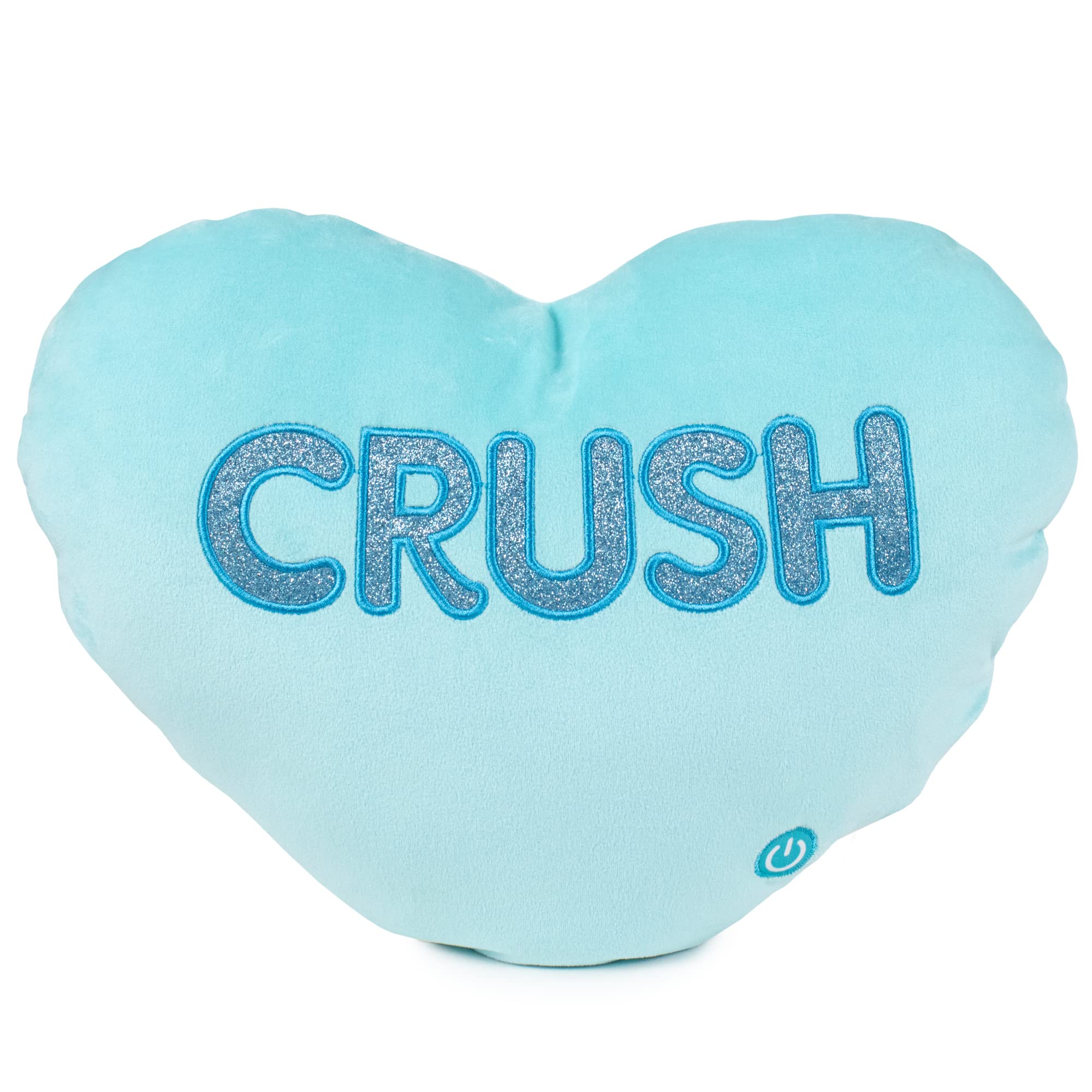 Famosa Softies - Hello Pillow cojín Luminoso Azul, cojín con forma de corazón y las letras 'Crush' bordadas en el centro y luz, muy blandito y suave, un detalle para regalar, (760021807)