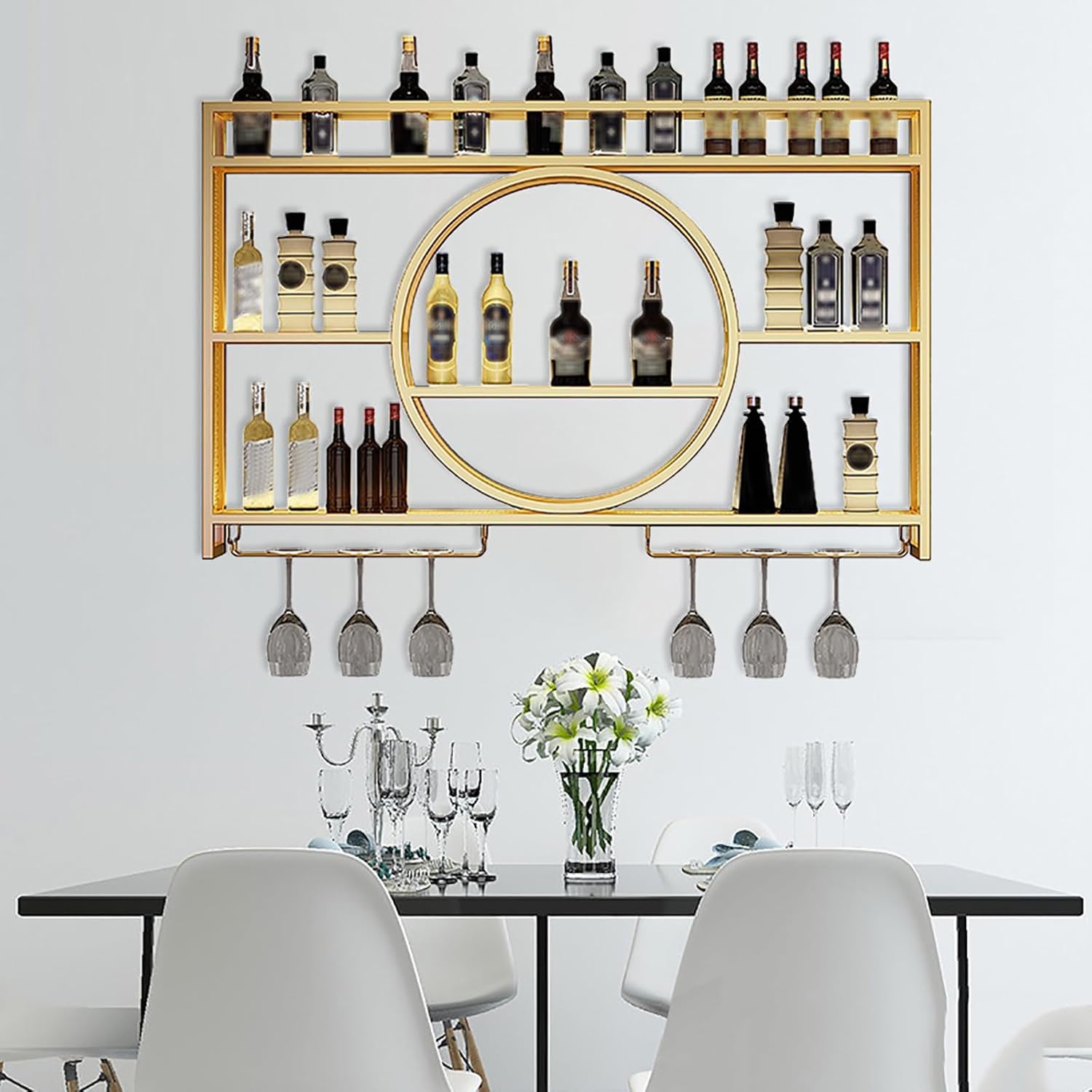 Casier à vin mural porte-bouteilles en fer or pour rangement bouteille bar