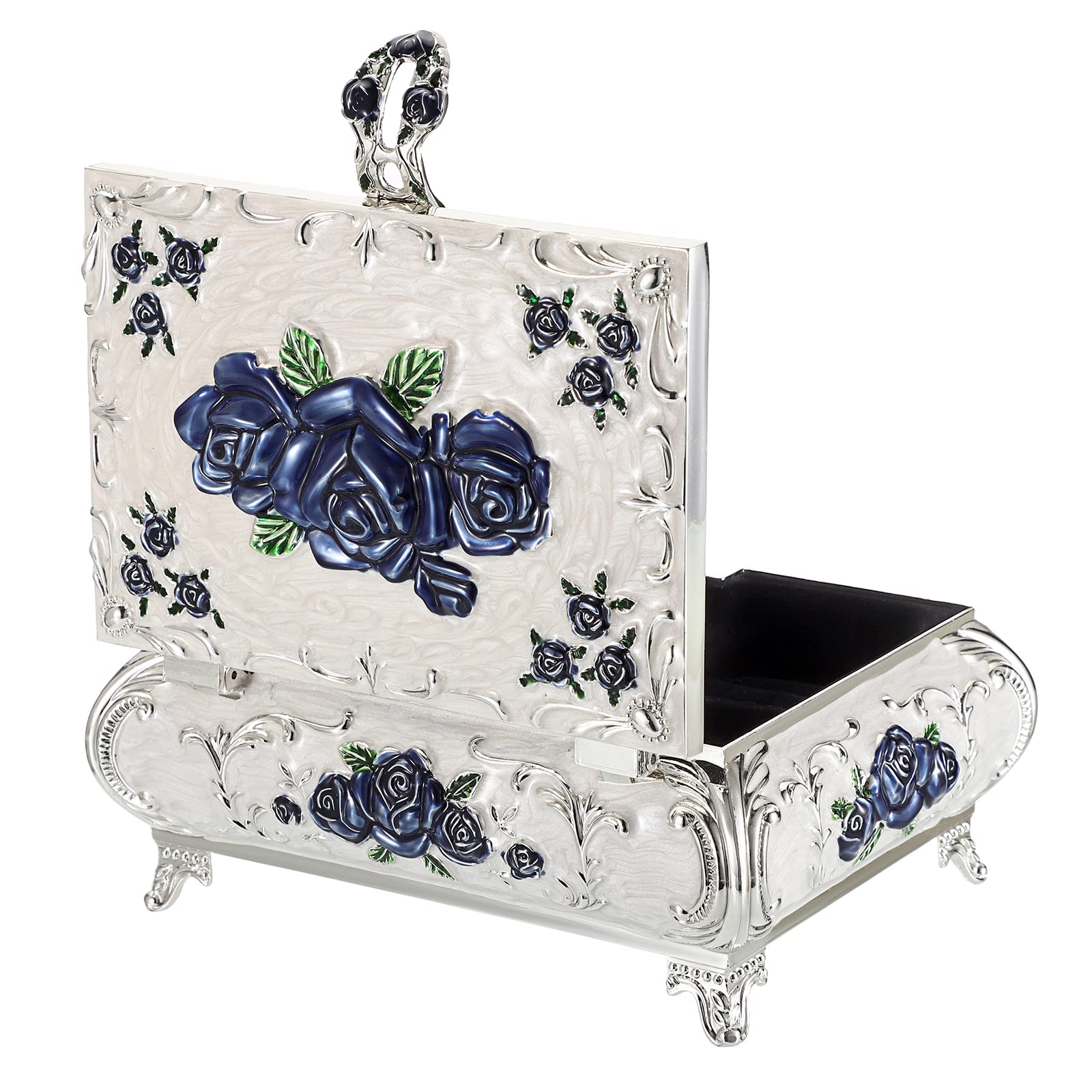 Joyero decorativo de metal, caja de tesoro vintage, organizador de joyas, aretes, collar, pulsera, caja de almacenamiento, soporte para anillos, caja de recuerdo para mujeres 7