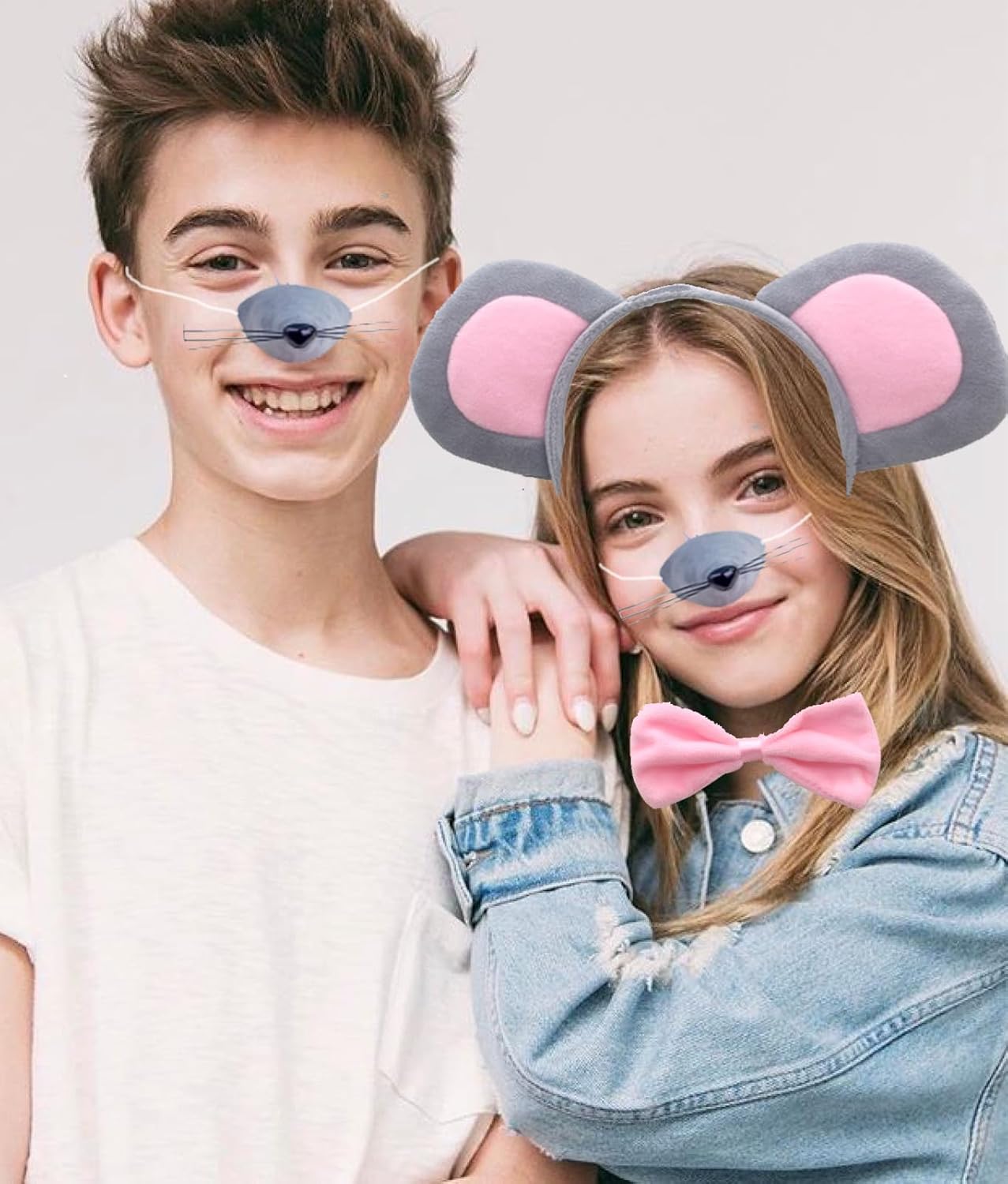 Mouse Costume Set Mouse Ears Headband Nose Gloves Tail Bow Tie Fancy Gray Animal Accessory Kit Cosplay Costume for Halloween Carnival Dress up Theme Party - Image 4