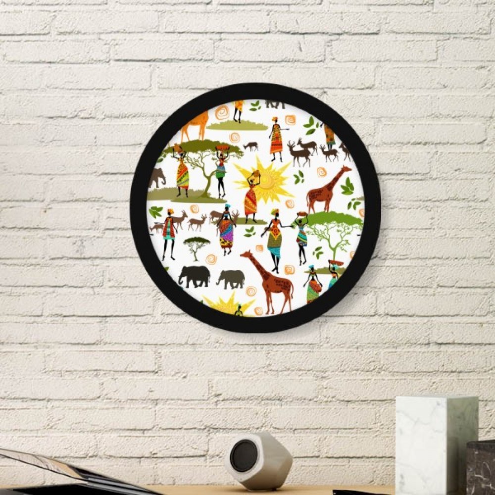 Reproduction image faune africaine ronde petit cadre noir finition mate de qualite