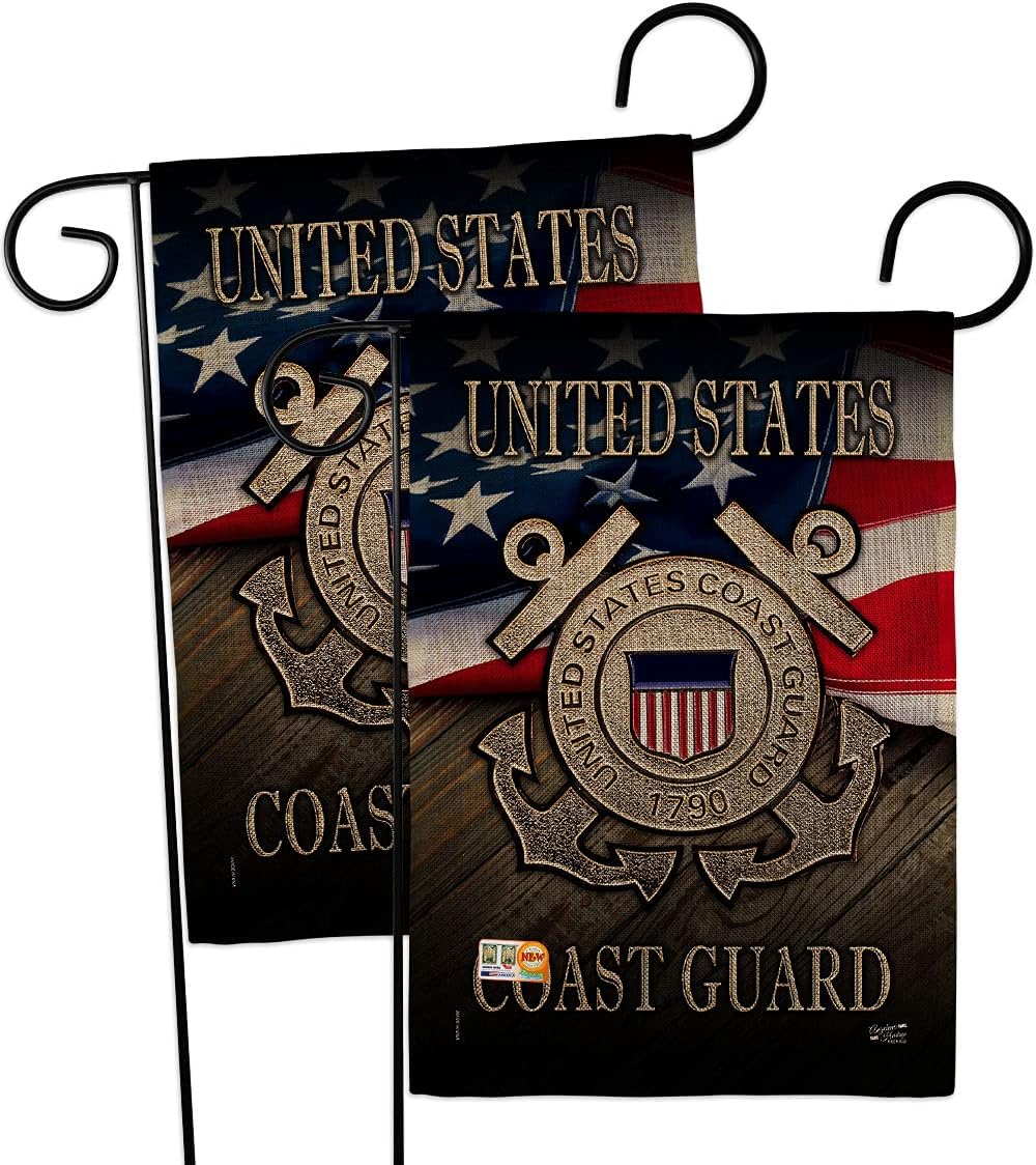 US Coast Guard Burlap Garden Flag - 2pcs Pack Armed Forces USCG Semper Paratus United State American Military Veteran Retire Official - House Banner Small Yard Gift Double-Sided 13 X 18.5