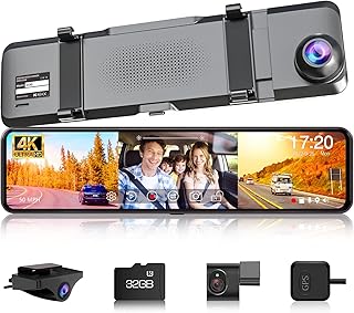 4K Mirror Dash Cam, 3 Channels Rear View Mirror Camera for Car, 11" Touch Screen, Waterproof Backup, Night Vision, Parking Assistance, G-Sensor, 32GB TF Card & GPS, USB Type-C