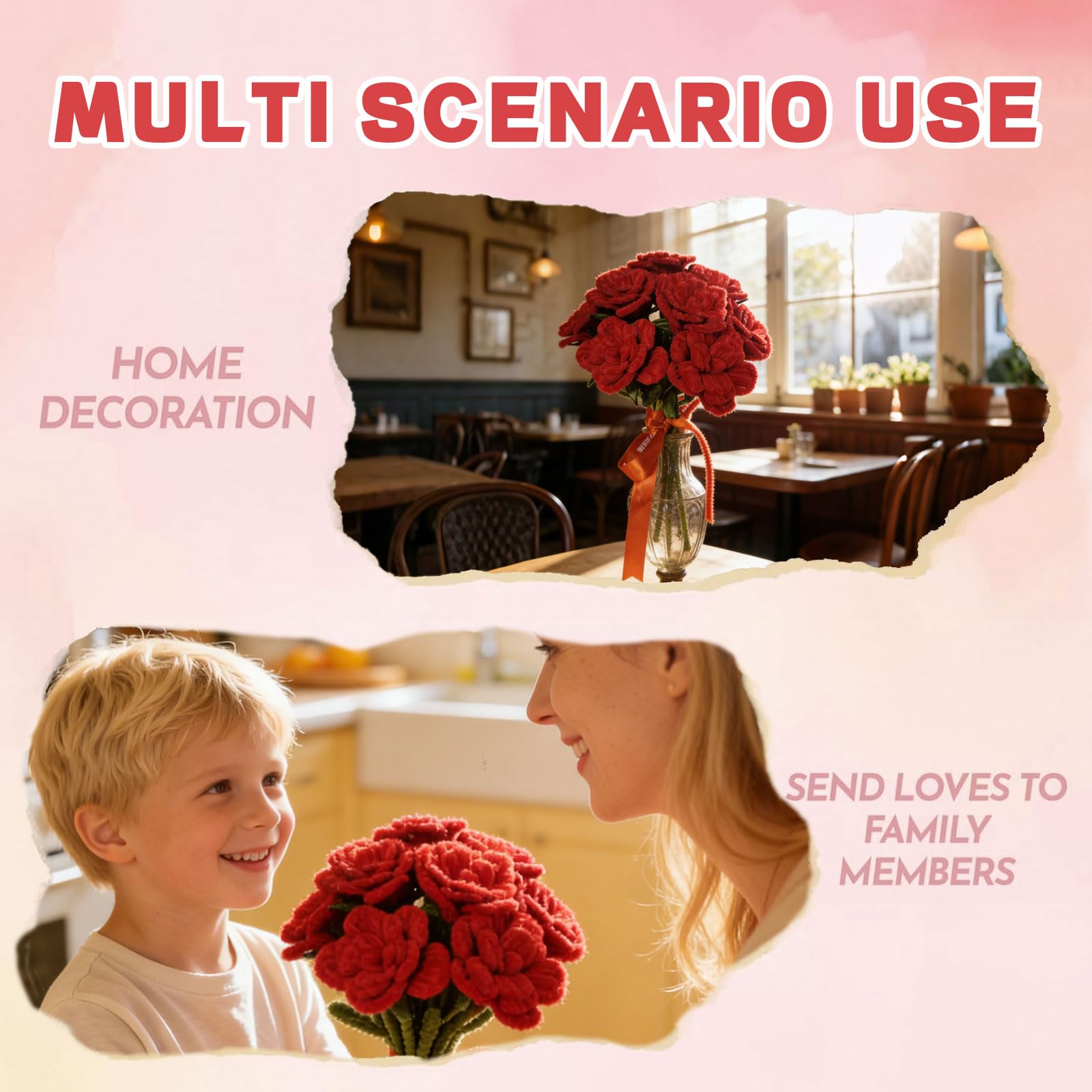 311 Pezzi Kit Fiori con Scovolini Rossi, Set Fai da Te con Accessori per Fiori DIY, Decorazioni Festive e Progetti di Classe