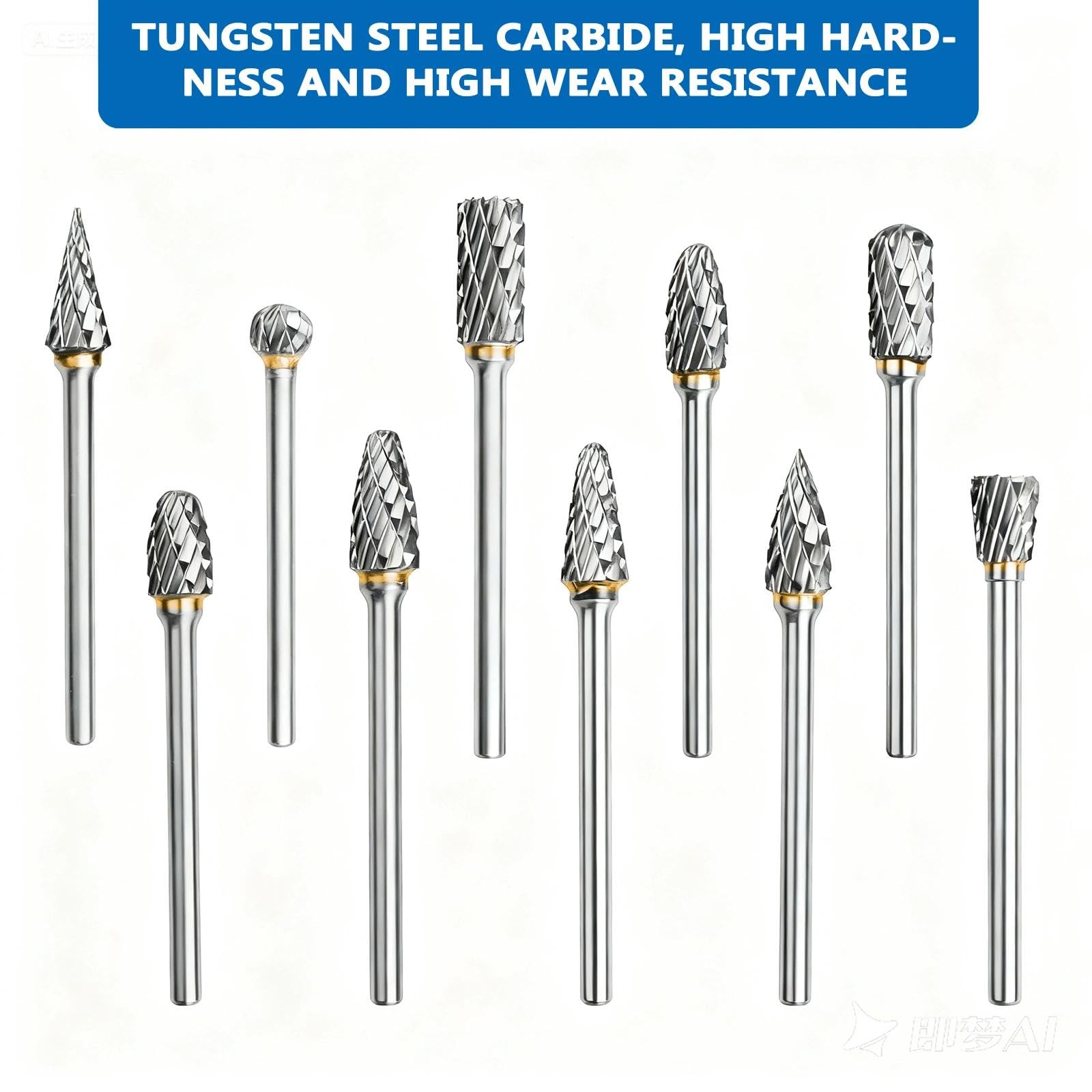 Set Di 10 Carburo Rotanti Con Gambo 1/8 Per Candela, Punte Raspe, Accessori Lime Metallo Legno Pietra Acciaio Rettifica Intaglio
