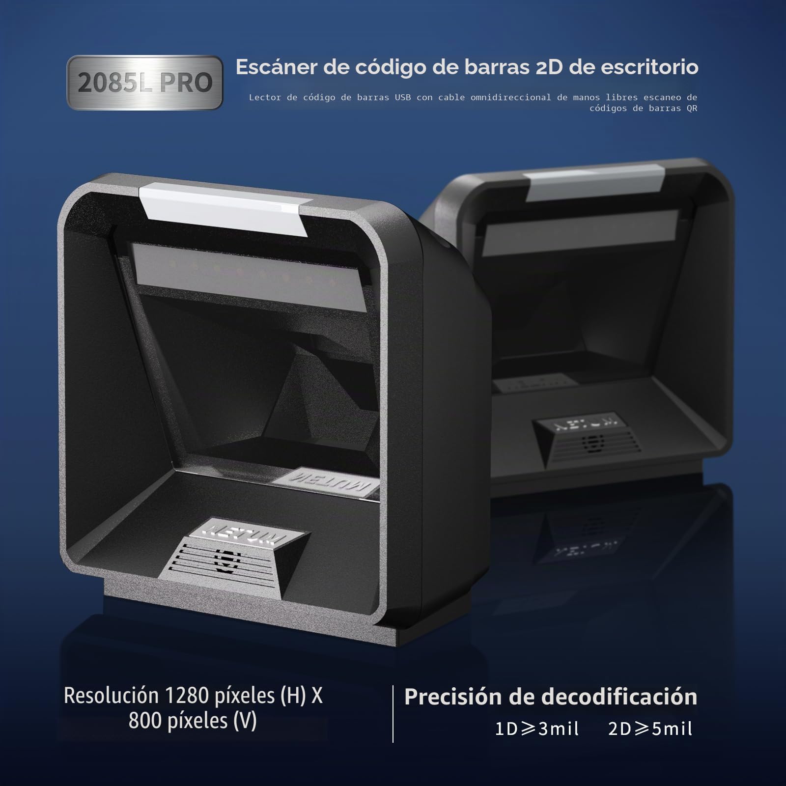 NETUM Escáner de Código de Barras Omnidireccional 2D, Lector de Código de Barras USB Manos Libres con Cable USB 1D 2D QR PDF417 Lector de Código de Barras con Sensor de Megapíxeles de Alta Resolución