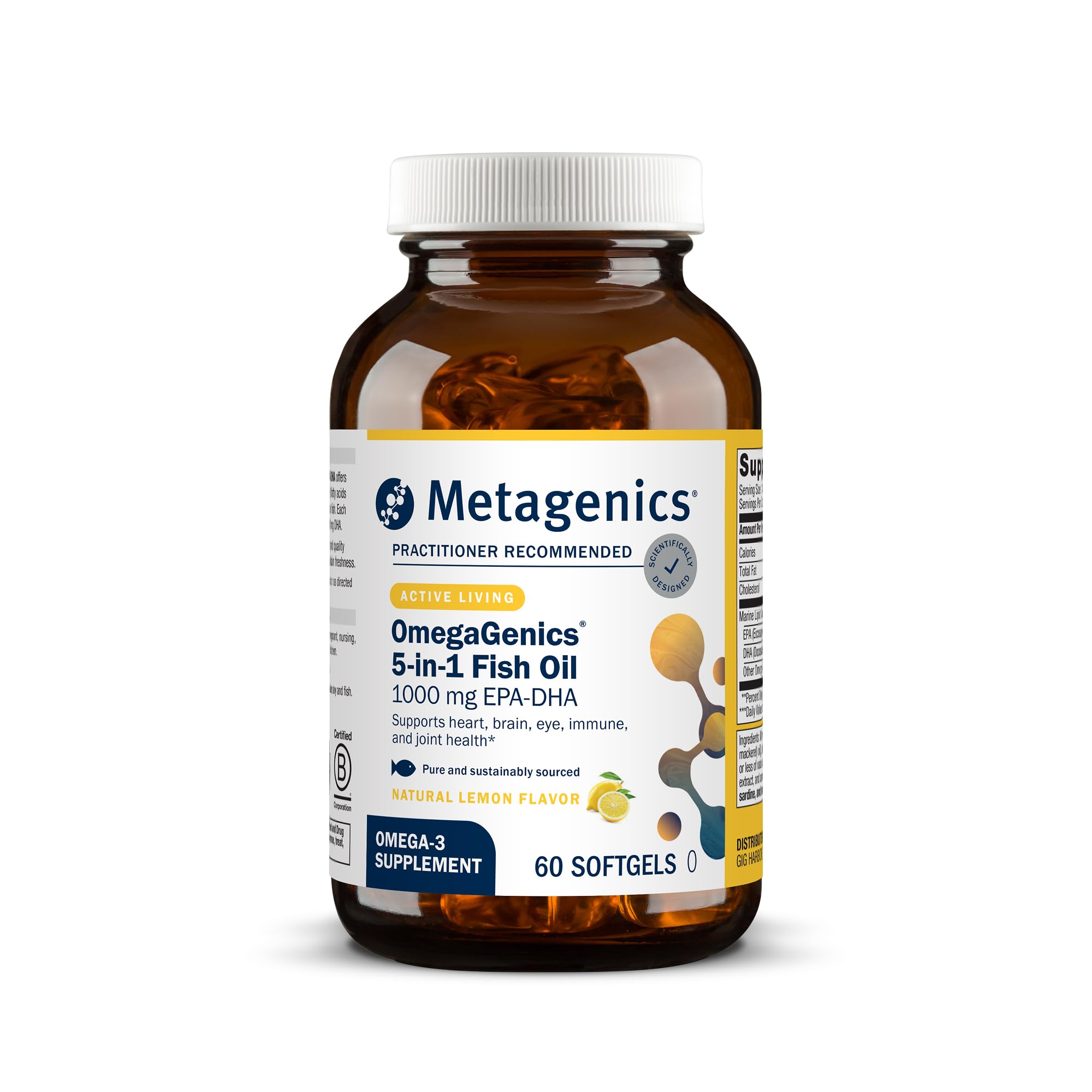 Metagenics OmegaGenics EPA-DHA 1000 mg - High Potency Omega-3 Fish Oil Supplement for Heart, Brain & Joint Health* - Sustainably Sourced - 60 Softgels