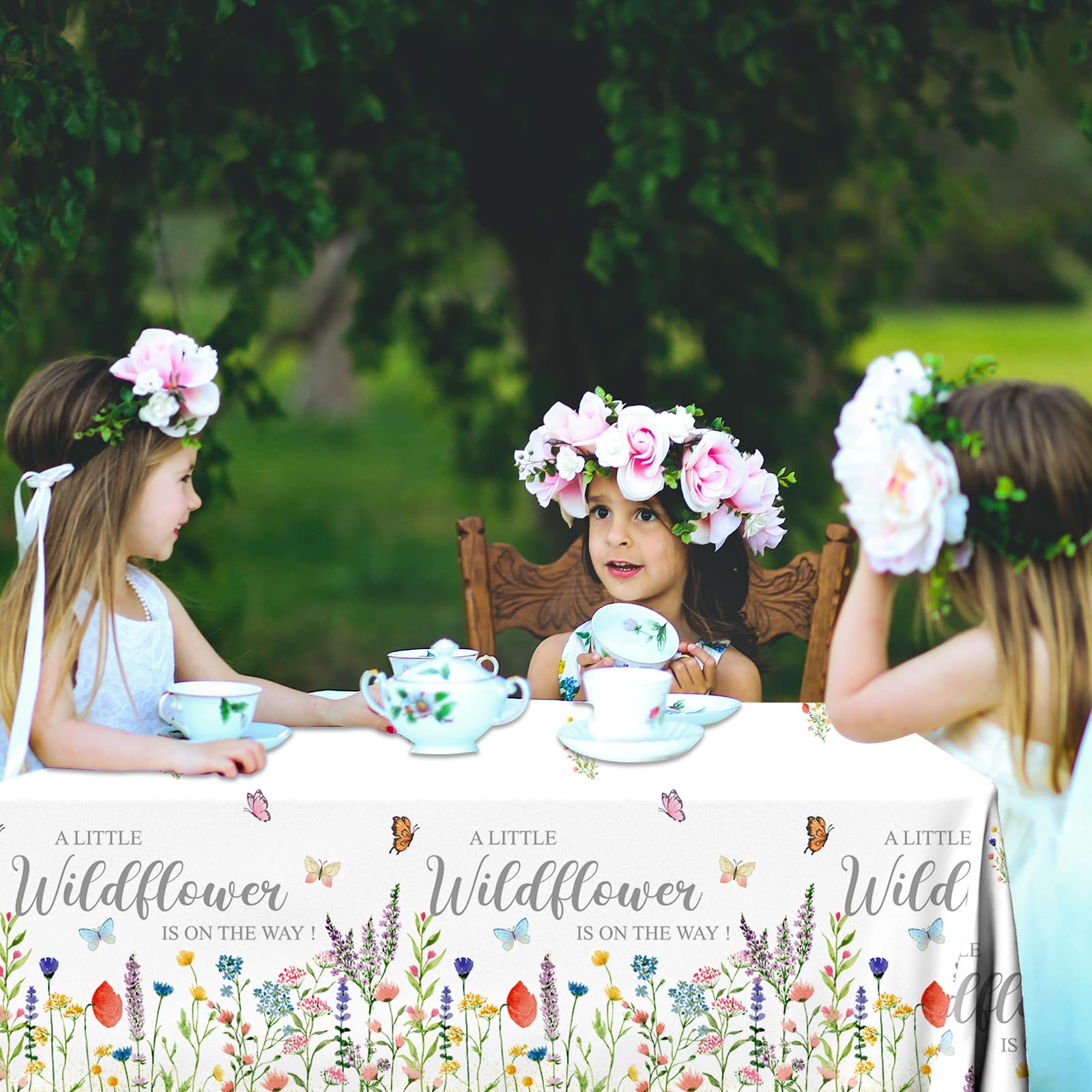 3Pieces Wildflower Baby Shower Decorations Tablecloth, 71 * 43 Inch A Little Wildflower Is On The Way Decorations Tablecloth, Little Wildflower Baby Shower Decorations Table Cover for Floral Party