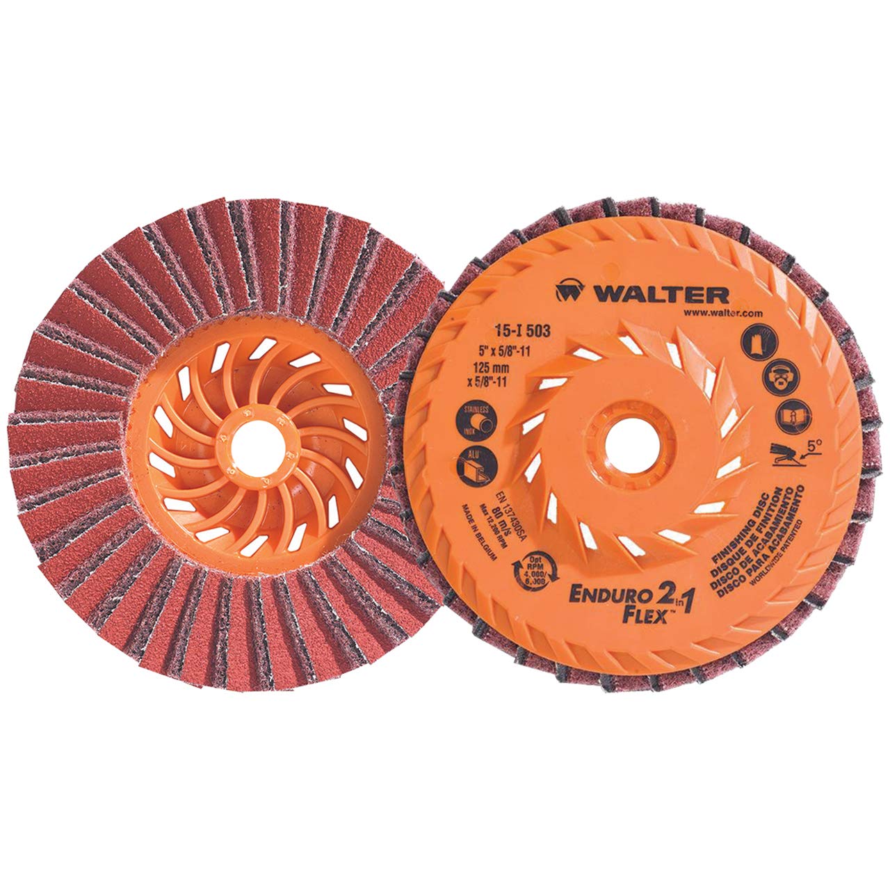 Walter 15I503 5x5/8-11 Enduro-Flex 2-in-1 Spin-On Finishing Flap Disc Type 27S, 10 Pack