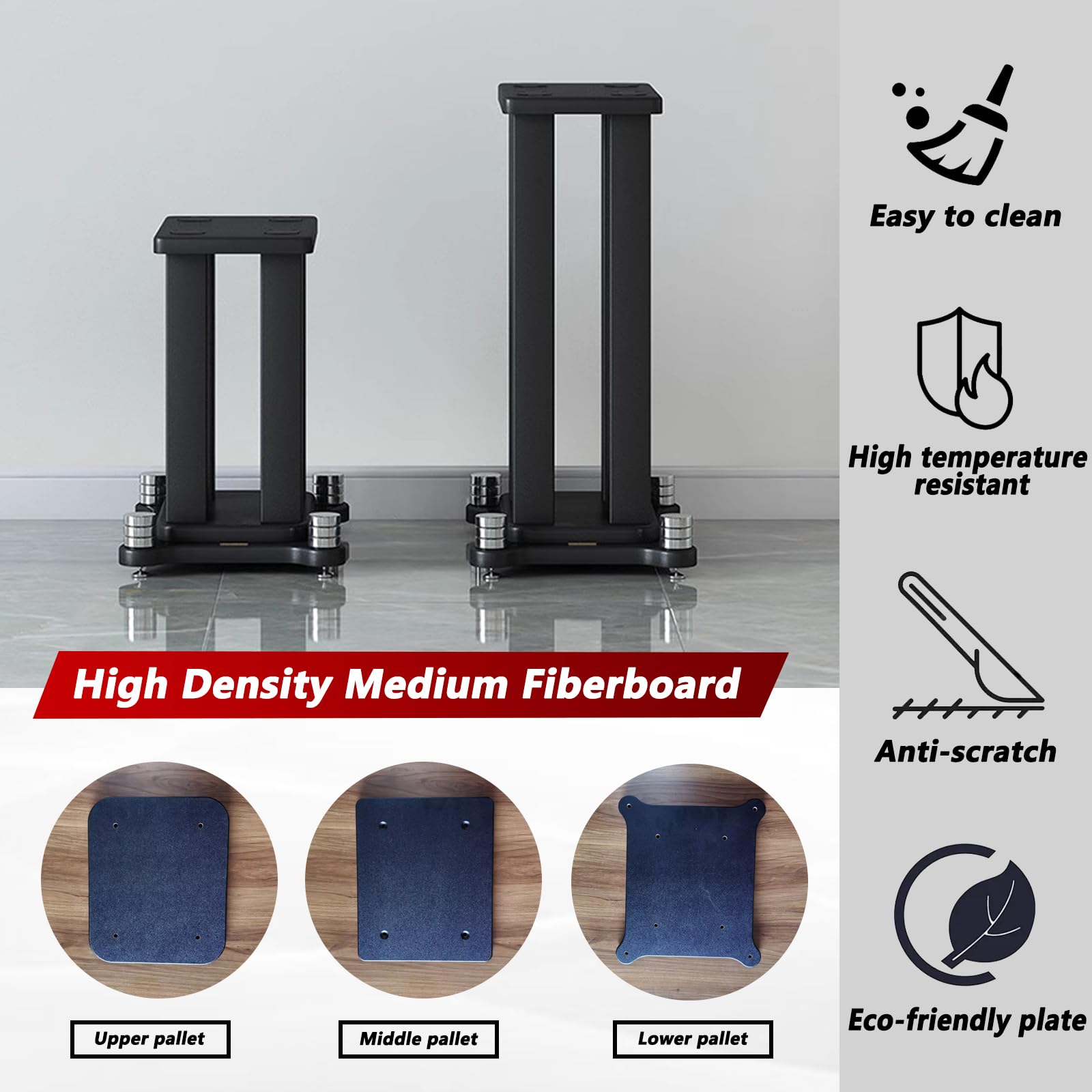 Supporto per altoparlanti in MDF e metallo, 80 cm, 40 kg, nero