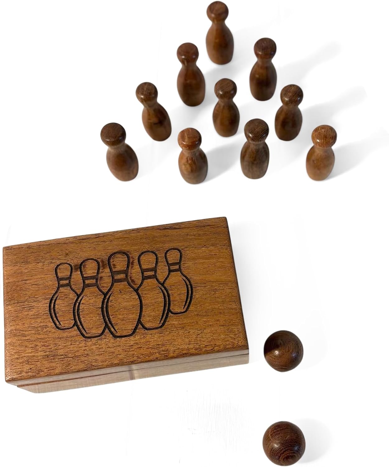 Thorness Deluxe Wooden Bowling Set with Solid Wood Storage Box for All Ages and Occasions