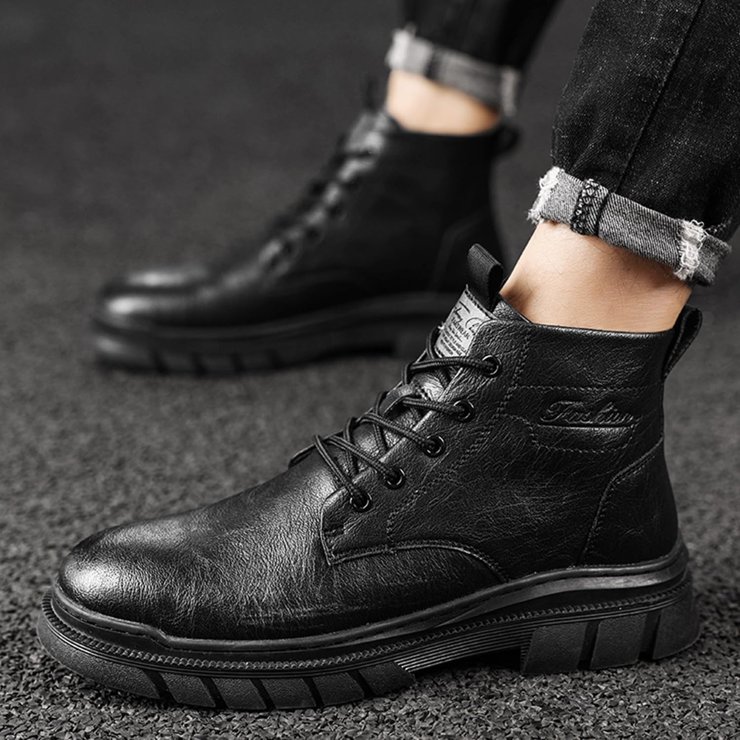 [J-WEWIN] ブーツ レースアップブーツ メンズ 本革 幅広 ショート 5ホール アンクルブーツ カジュアルブーツ 秋冬 防水
