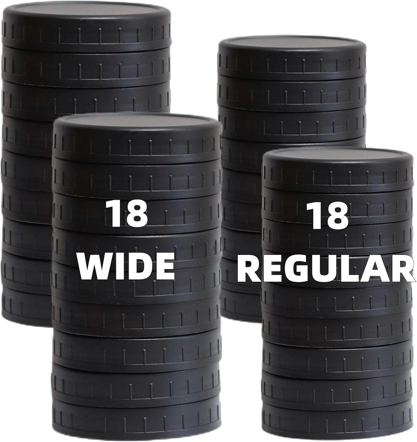 Product image of 36 Pack Black Plastic Mason Jar Lids with Silicone Rings, 18 Wide Mouth & 18 Regular Mouth Mason Jar Lids,Plastic Canning Lids, Fit Ball,Kerr and More (Black)