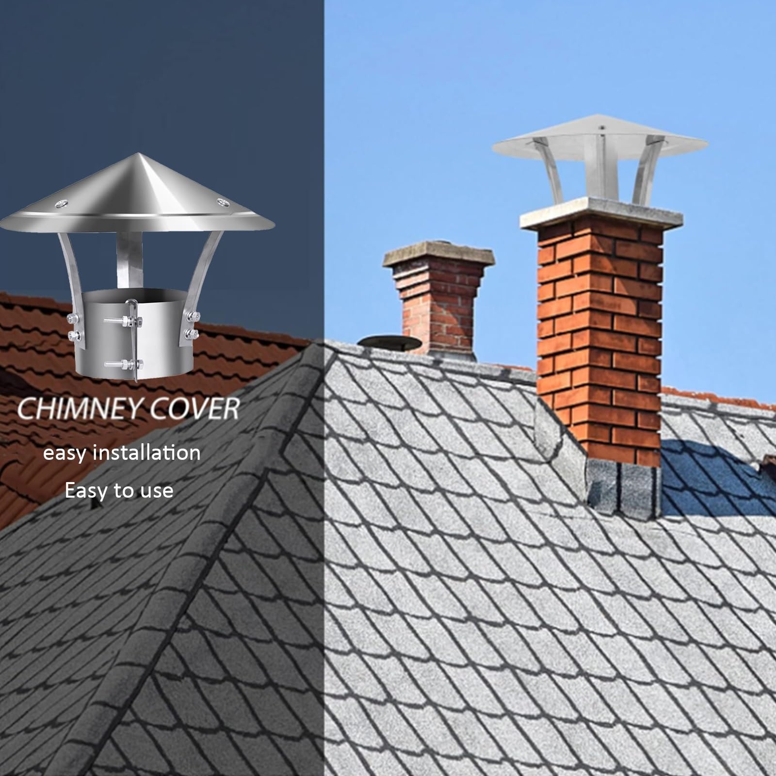Tapas para Chimenea, Tapa cónica galvanizada para Chimenea - Tapa de Acero Inoxidable para Chimenea, Cubierta de conducto y protección de ventilación, 25 cm de diámetro x