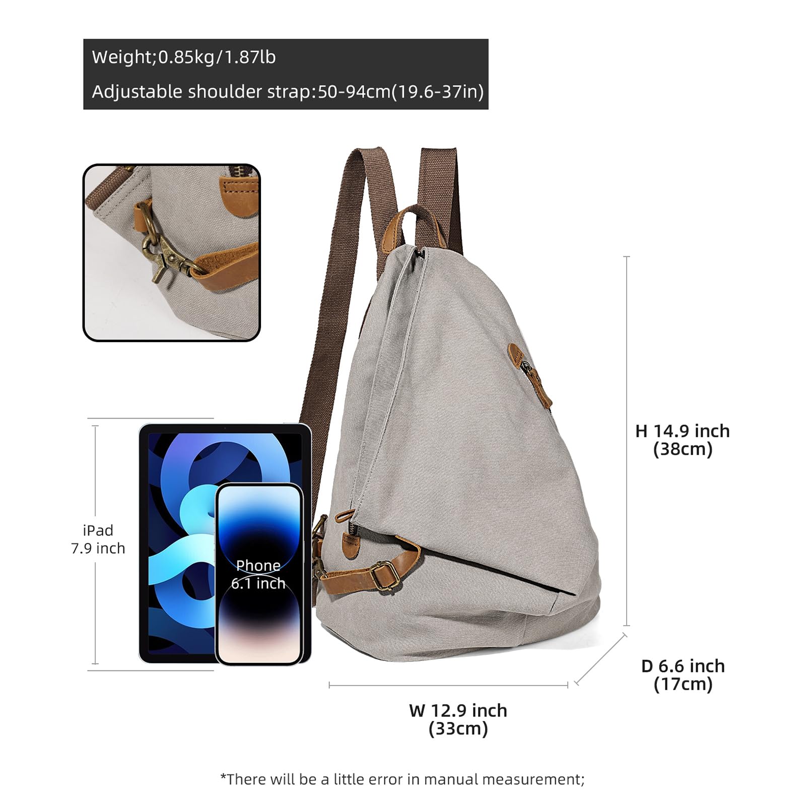 Retro Segeltuch Rucksack Canvas Vintage Rucksäcke Echtleder Daypack Reisetasche Schulterrucksack für Herren Damen (6882-Canvas-Leaden)