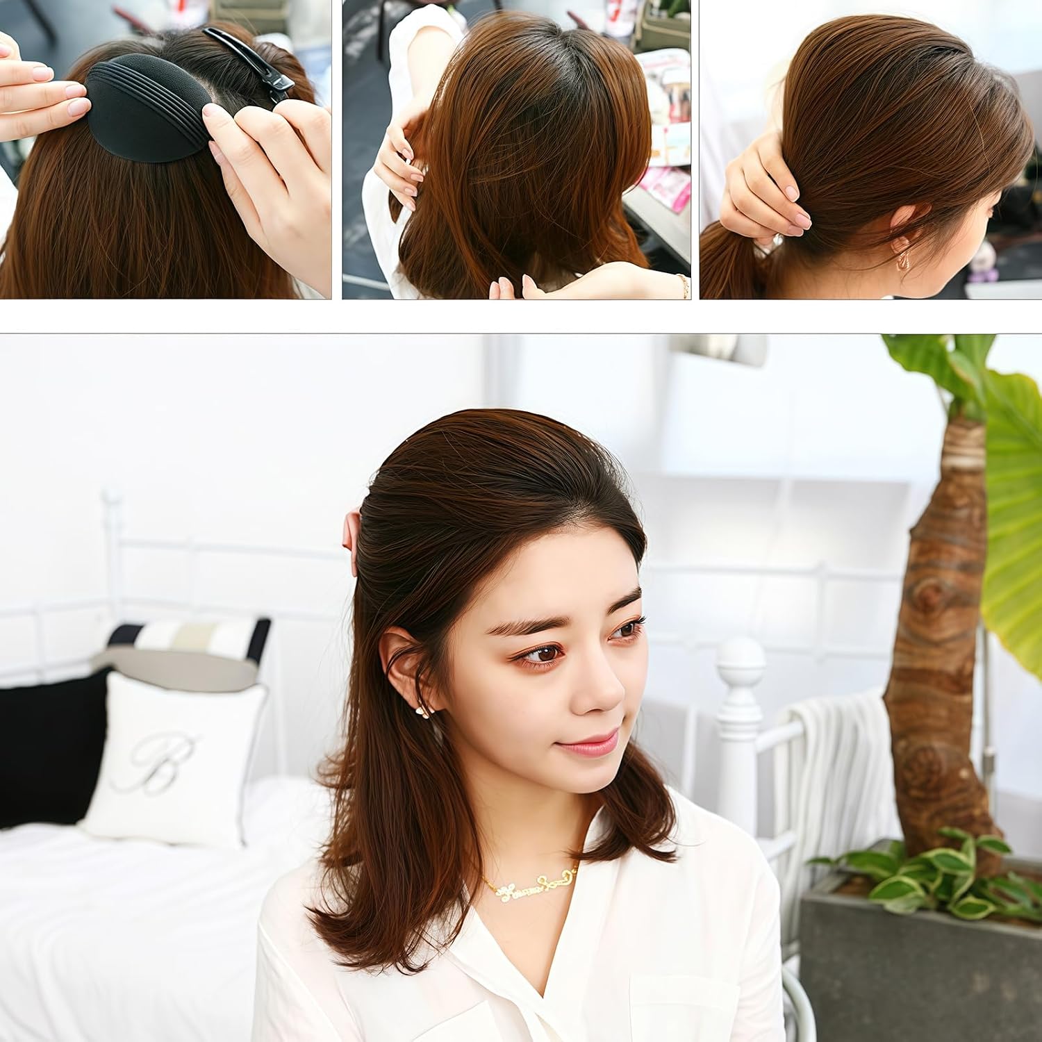 4Pcs (2 Large + 2 Small) Sponge Bump It Up Volume Hair Base Styling Insert Tool - Hair Bun Maker and Accessories (Black)
