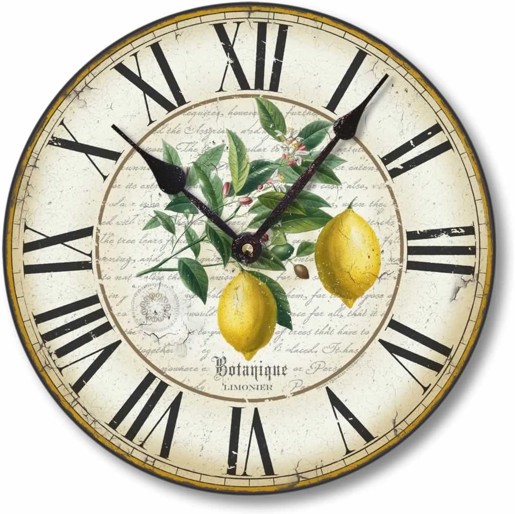 Item C8201 Antique Style 12 Inch Botanical Lemon Kitchen Clock