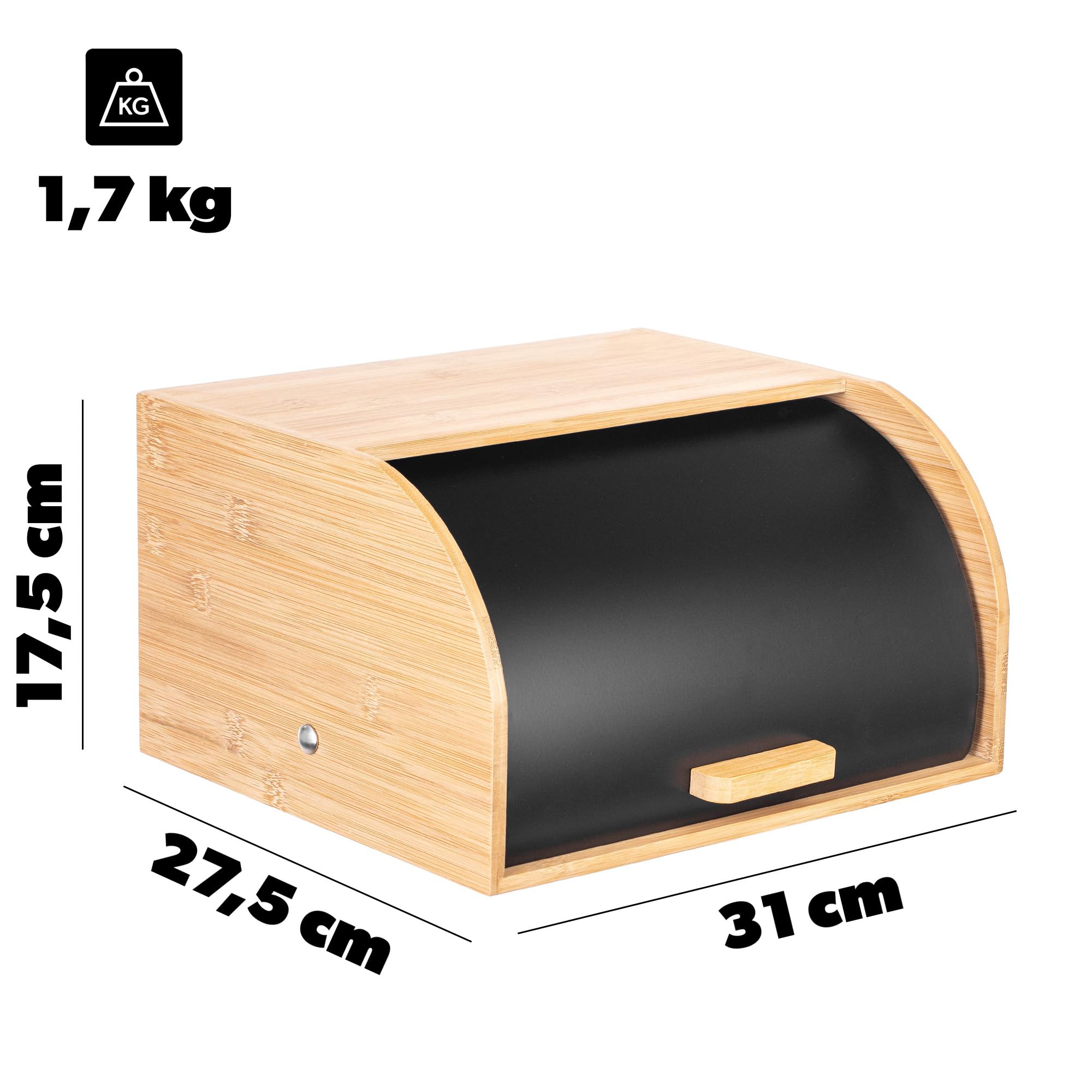 KADAX Brotkasten 31 x 28 x 18 cm aus Bambus und Edelstahl, Brotaufbewahrungsbox, Brotbehälter zur Aufbewahrung von Brot, Brotaufbewahrung (Schwarz/Holz)
