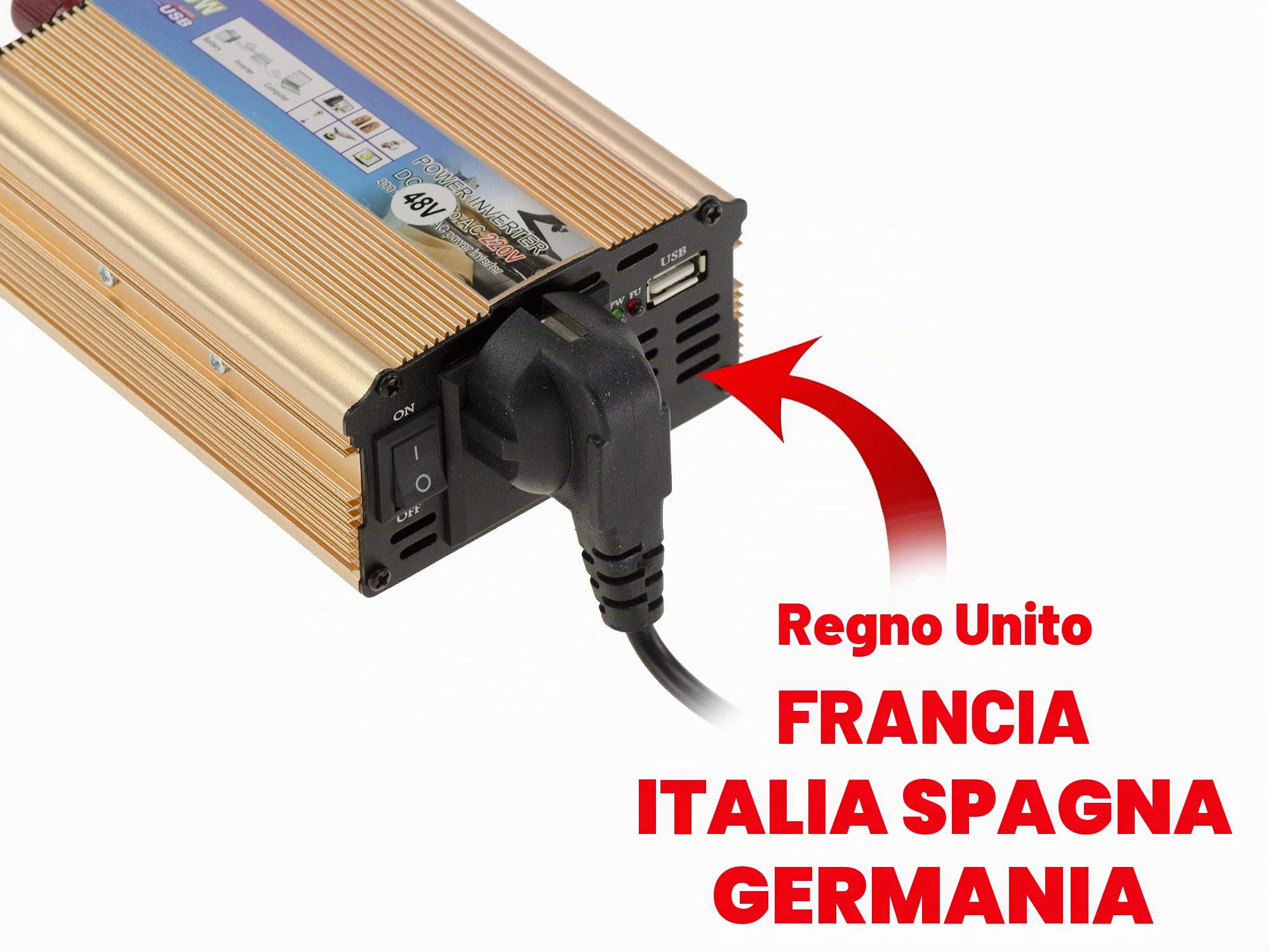 KALEA-INFORMATIQUE Convertitore di tensione da 48V in ingresso a 220V in uscita. Potenza continua 300 Watt, potenza di picco 600W