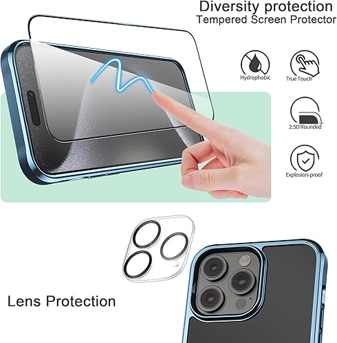 Miniatura 4 de Foluu Funda ultradelgada para iPhone 15 Pro Max 2023 con protector de pantalla de vidrio templado y protector de lente de cámara, chapado duro