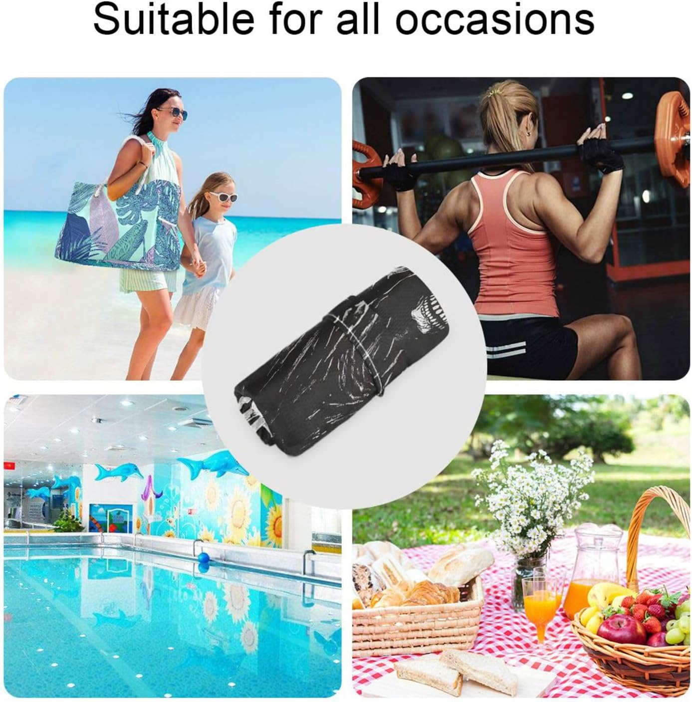 Death God Black Skull Gothic zippered wet clothes bag 2 Pack wet bag for swimsuit with handles for gym, gym