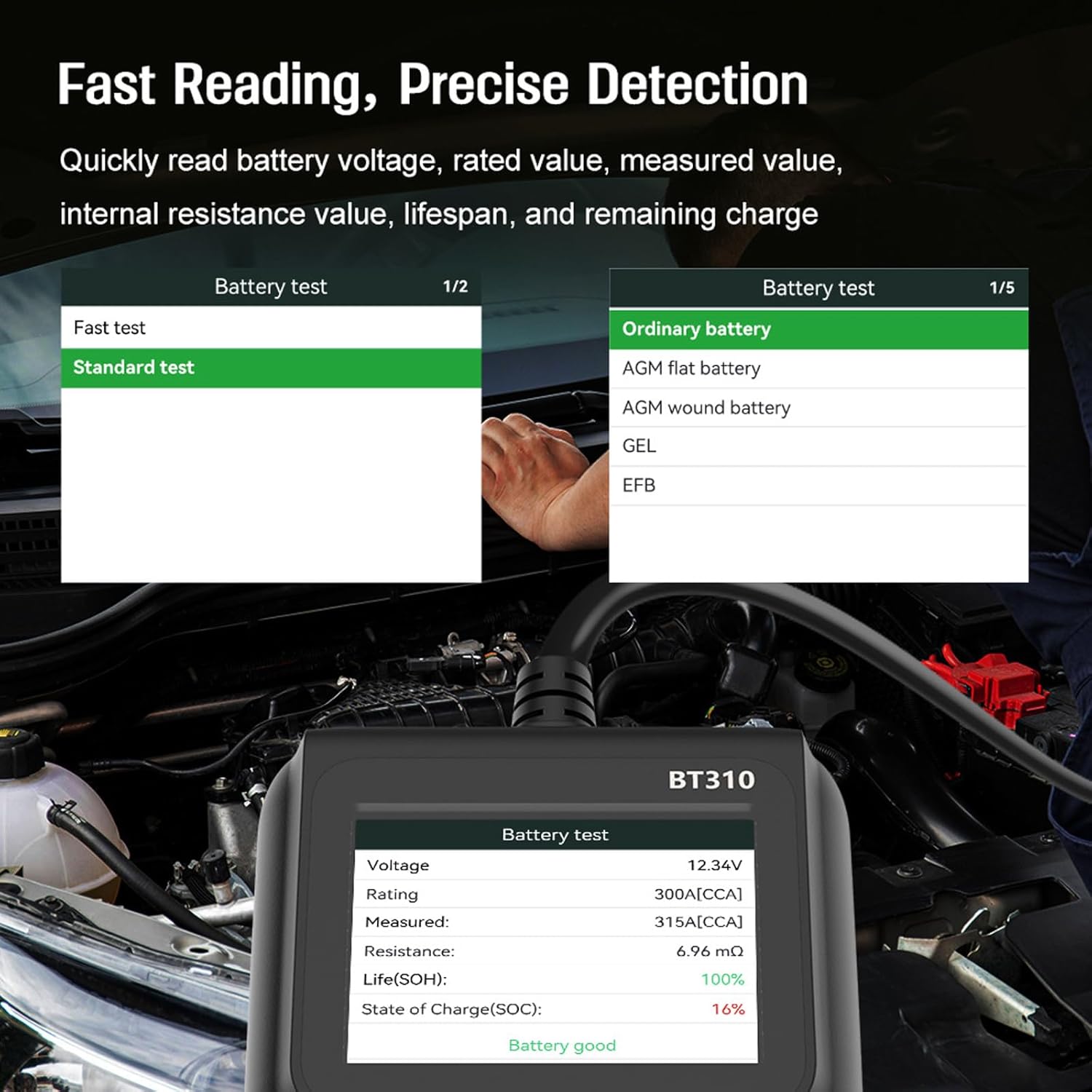 Engine Fault Code Reader with LCD Screen for Automotive Maintenance Easy Battery Condition Device Vehicle Battery Tester