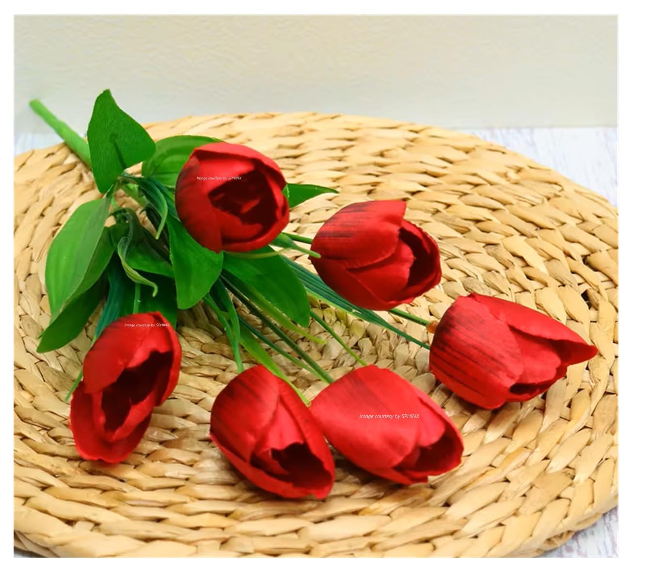 SPHINX Artificial Tulip Flowers Bunches (Approx 33 cms height)-Ideal for Home Decoration, Living Room, Bedroom, Wedding, Party, Table Top, Aesthetic Arrangement (2 Pieces) (Deep Red)