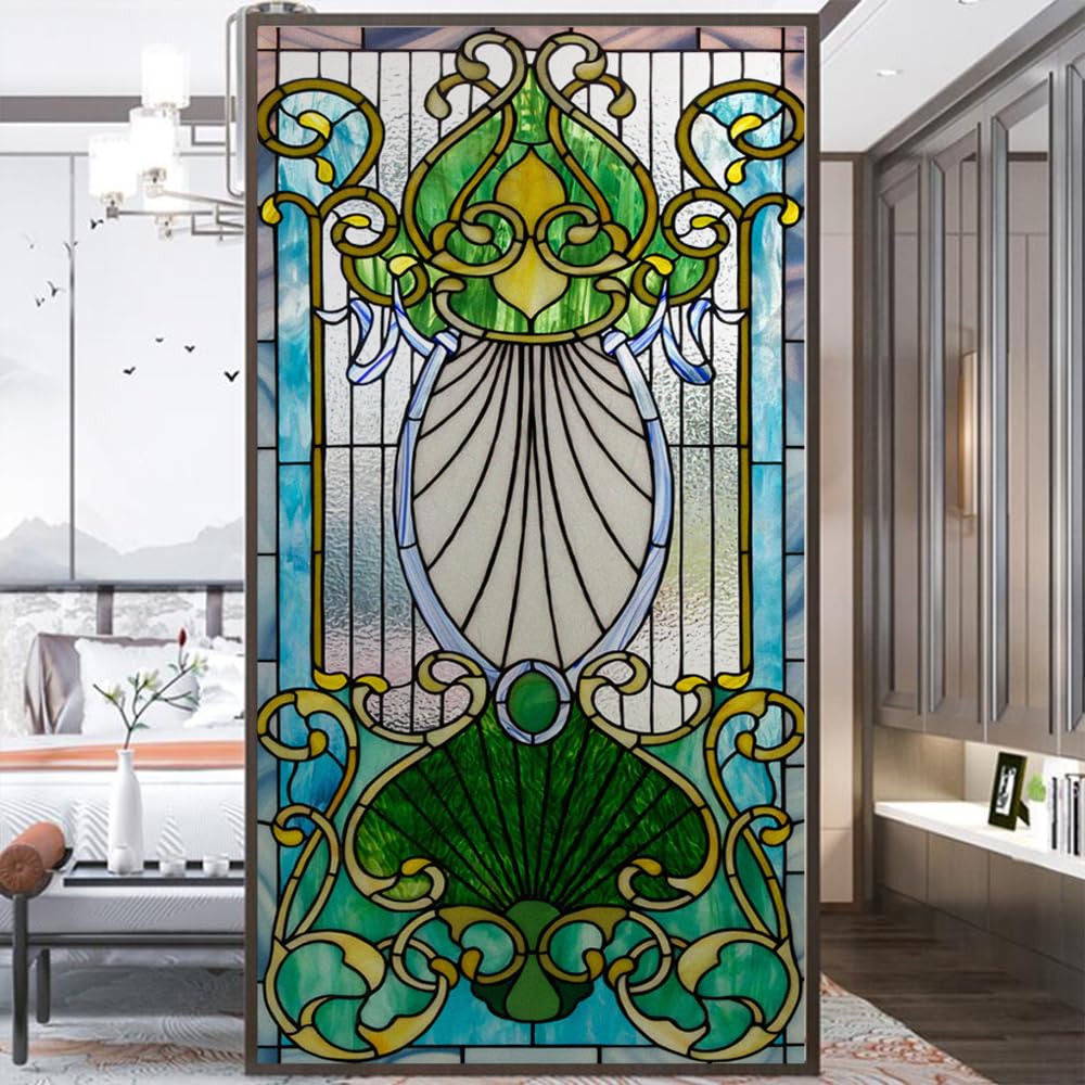 Acmore Privacy Window Film Stained Glass Heat Control Anti UV Blocking Glass Stickers Glue Free Static Cling for Home Decor W17.7 x H59.1(45x150cm) — image 1