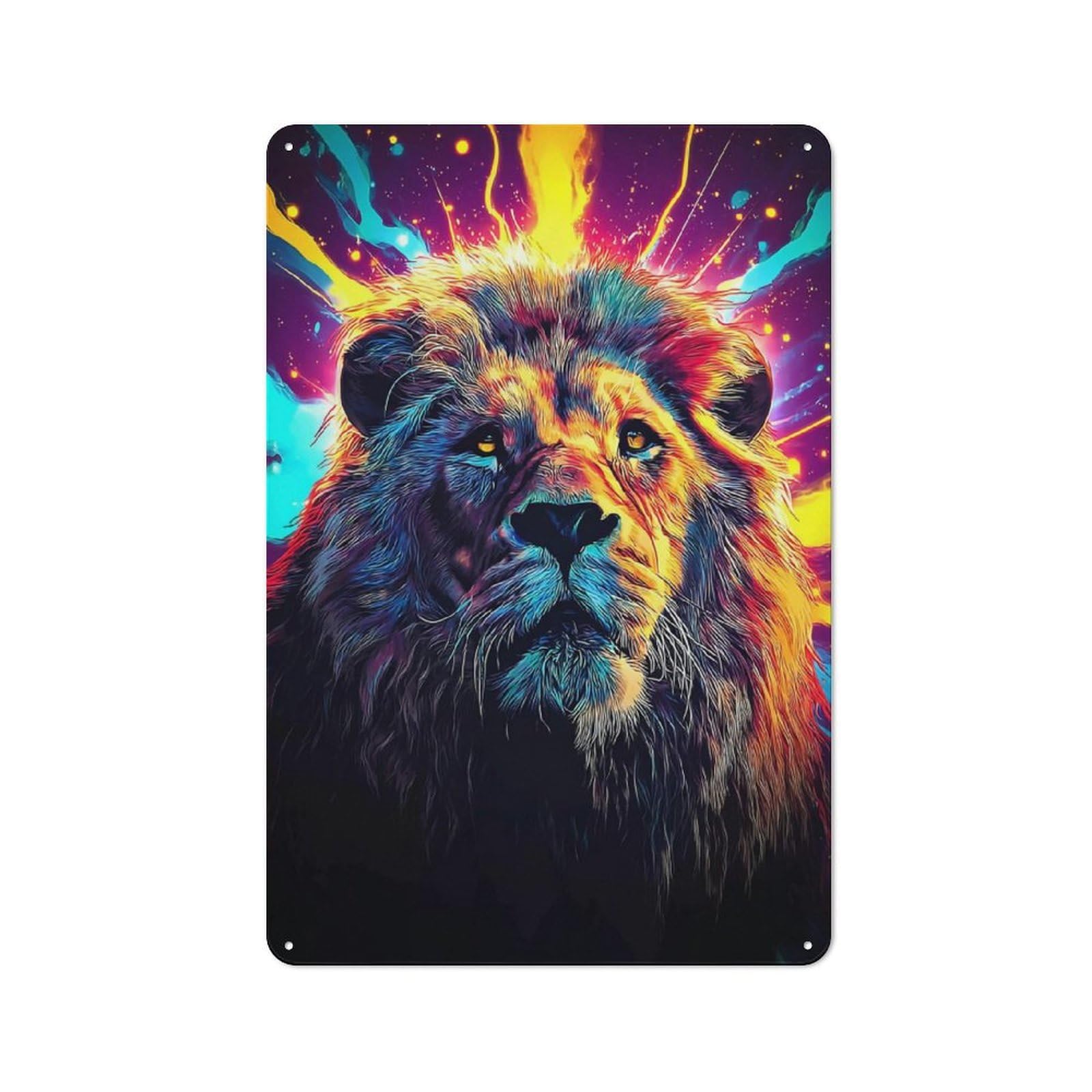 Junmoney Electric Lion Energy Artwork Tin Wall Plaque 30X20cm With For Bar Or Restaurant, Suited To Restaurant Interior Fans