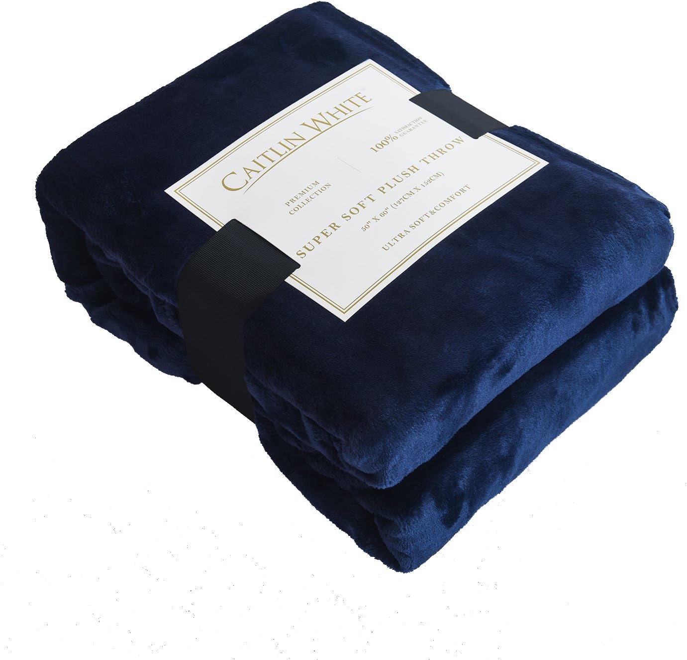 Caitlin White Throw Blanket for Couch/Sofa/Bed,Luxury Super Soft Microplush Velvet,50"x60",Navy
