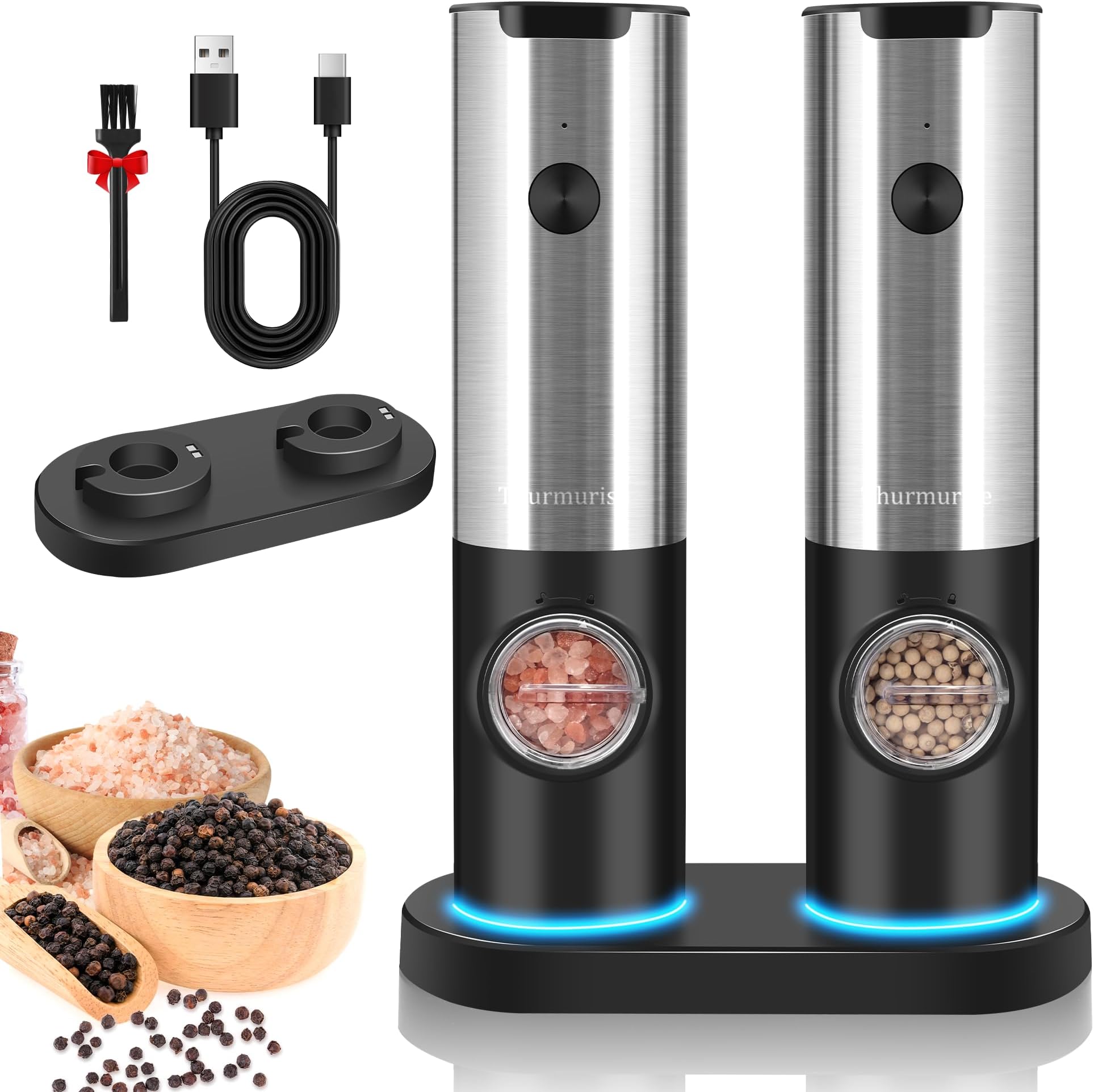 Amazon.com: Ultrean Gravity Electric Salt and Pepper Grinder Set - USB ...