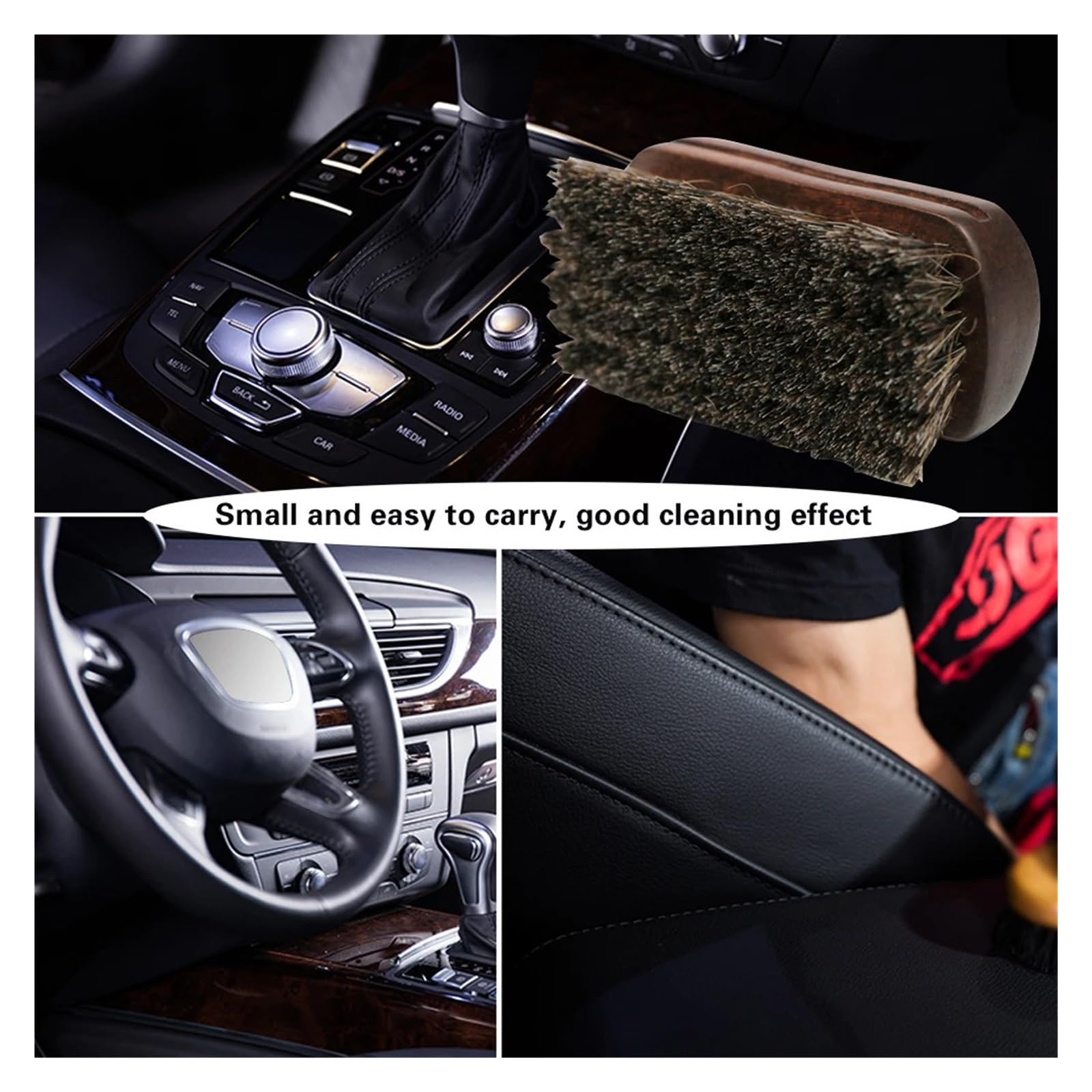 1-6 piezas de cepillos de limpieza de textiles y cuero de crin de caballo for el interior del automóvil, muebles, ropa, bolsos, cepillo de pulido y brillo, accesorio de lavado automático(4 pcs)