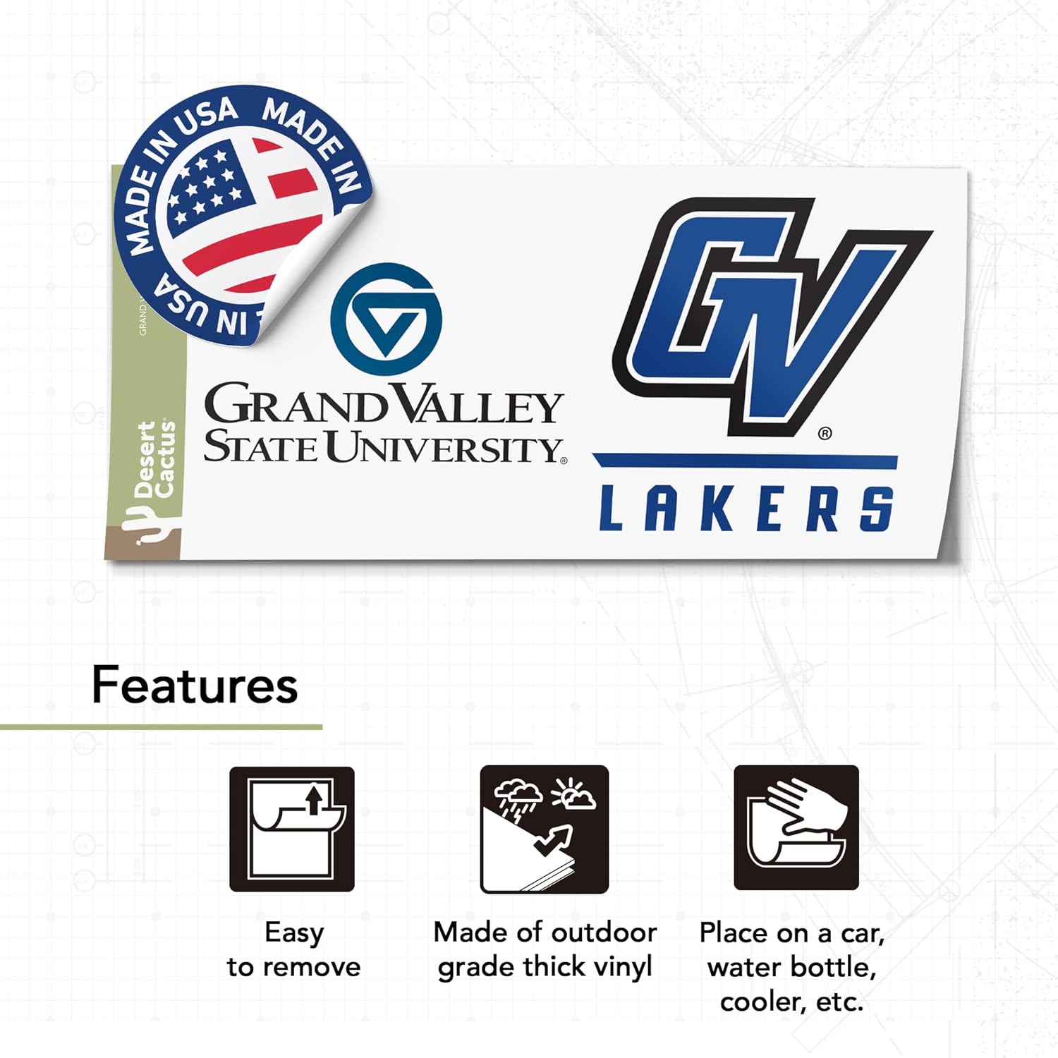 Desert Cactus Grand Valley State University Car Accessories Metal License Plate Frame and Sticker for Front or Rear of Car (Sticker Frame Combo - Mascot)