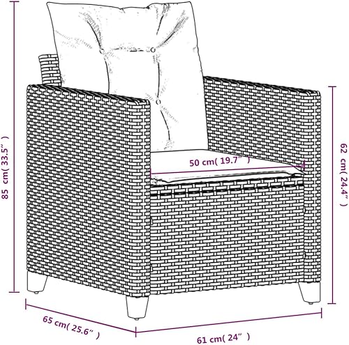 Miniatura 8 de Patio Chair with Cushions Gray Poly Rattan Backyard Chairs Outdoor Chairs Sillas para Comedor Garden Chair for Terrace Picnic Study Beach