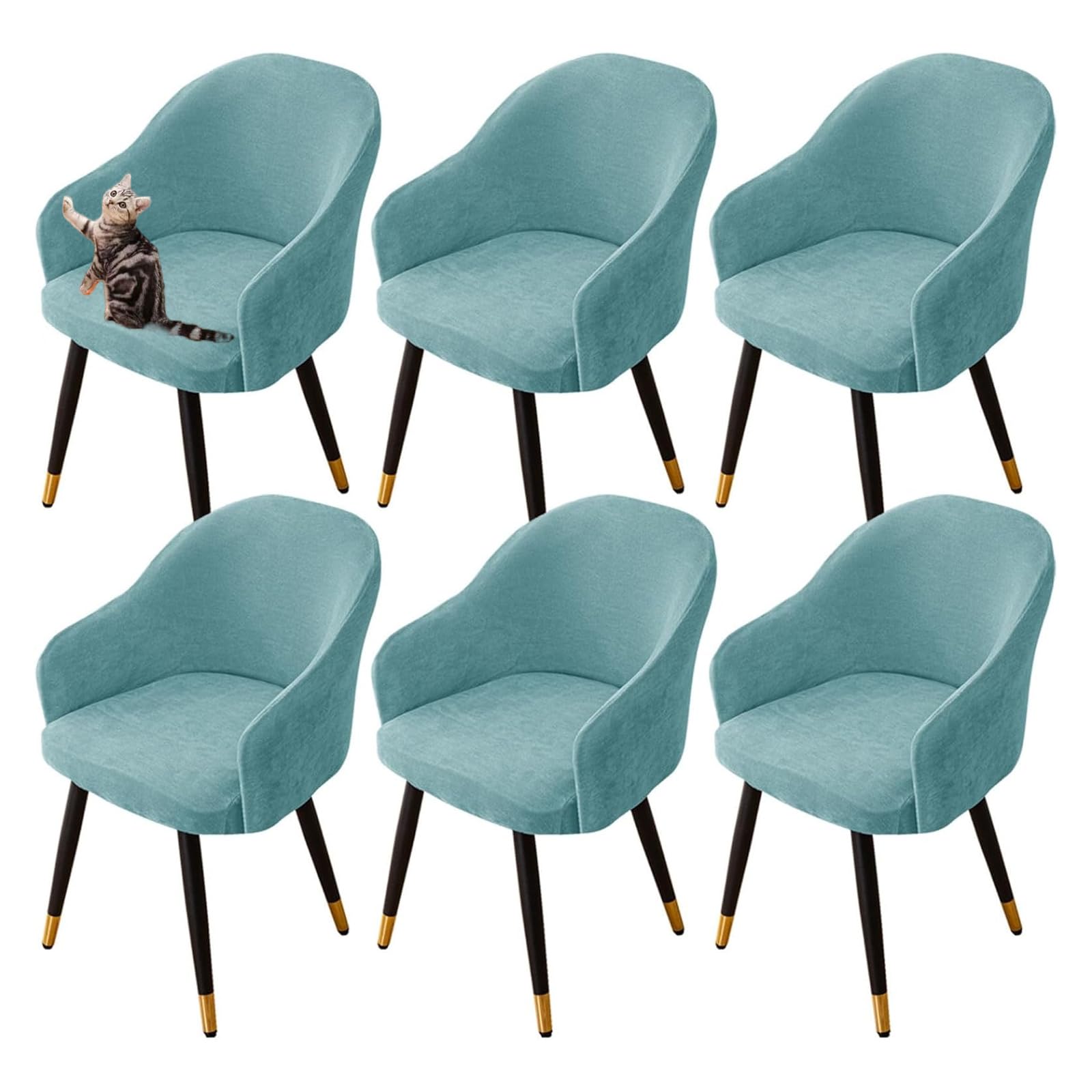 Coprisedia elasticizzato per sala da pranzo, con schienale curvo, lavabile, lavabile in lavatrice, per soggiorno (blu, set da 6)