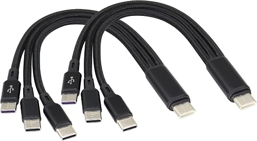 2Pack 20Cm Short 2.0 USB C Multi Charging Cable 5V 3 in 1 USB C Male to 3 Type-C Male Fast Charge Cord Compatible for Mobile and Android Devices (Black-3 Type C)