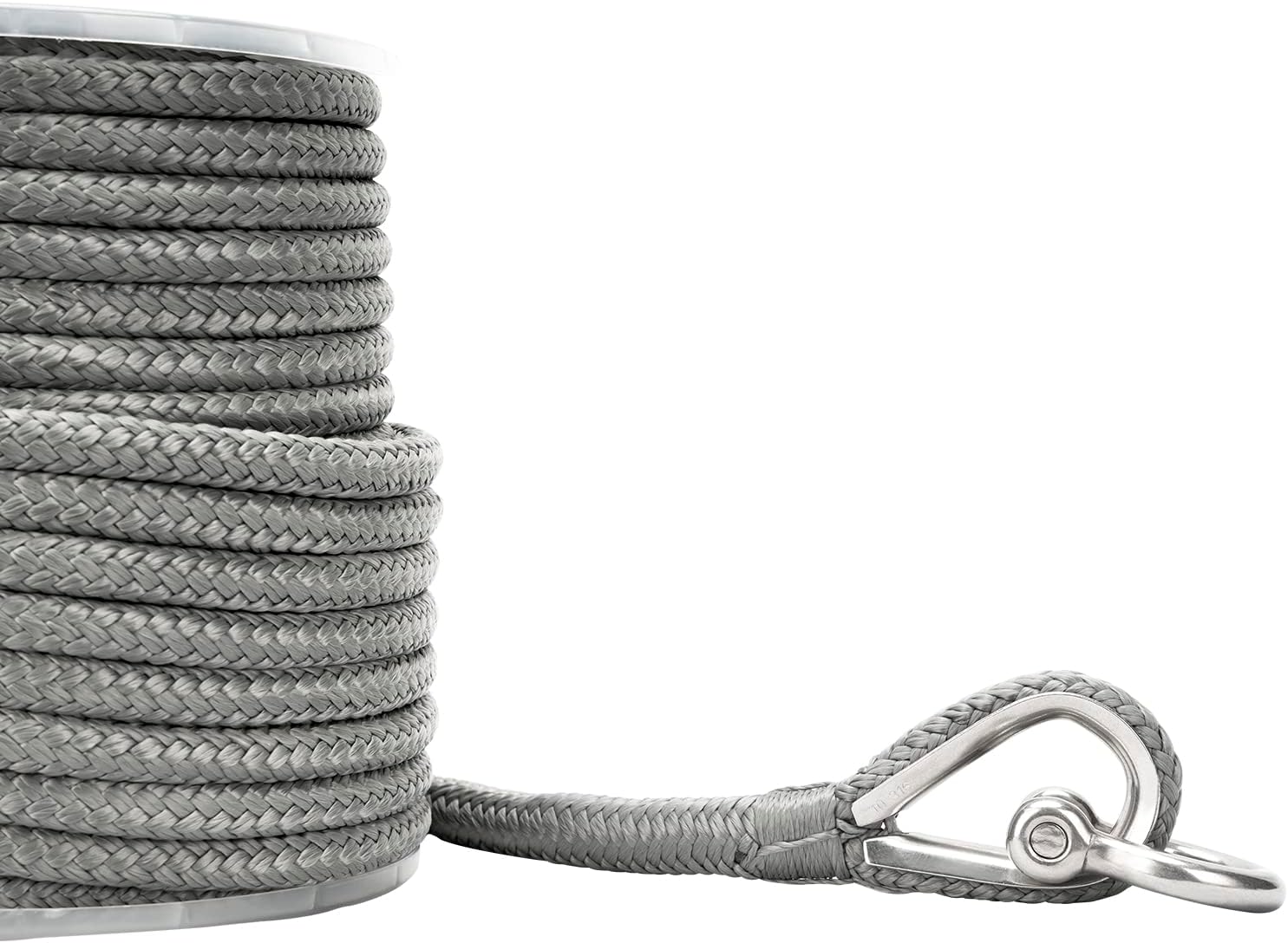 MARINE SYSTEM Made 3/8 Inch 100 FT 150 FT Black Grey Nylon Anchor Line Double Braided Anchor Rope/Line with Thimble (3/8" x 100' Grey Nylon)