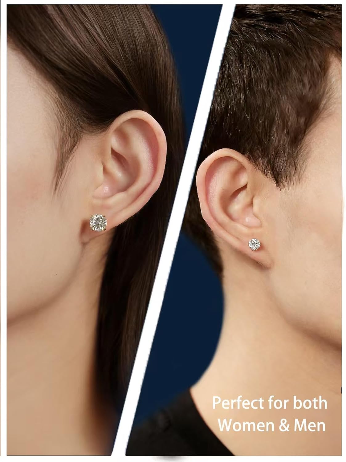 Moissanite Stud Earrings for Women Men, 18K White Gold Plated Solid GRA 925 Sterling Silver Earring Hypoallergenic Dainty Flat Back Stud Diamond Earrings, 0.6-4CT D Color VVS1 Clarity, Wedding Jewelry - Image 4